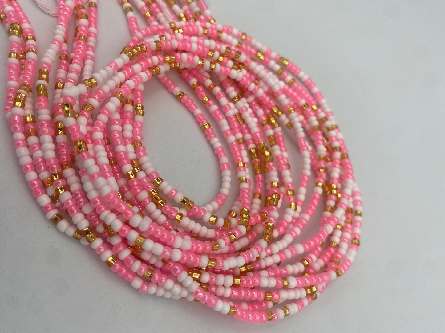 Pink White and Gold  Waist Bead- Price Per Waist Bead- Add to cart- Tie On 45”-50”