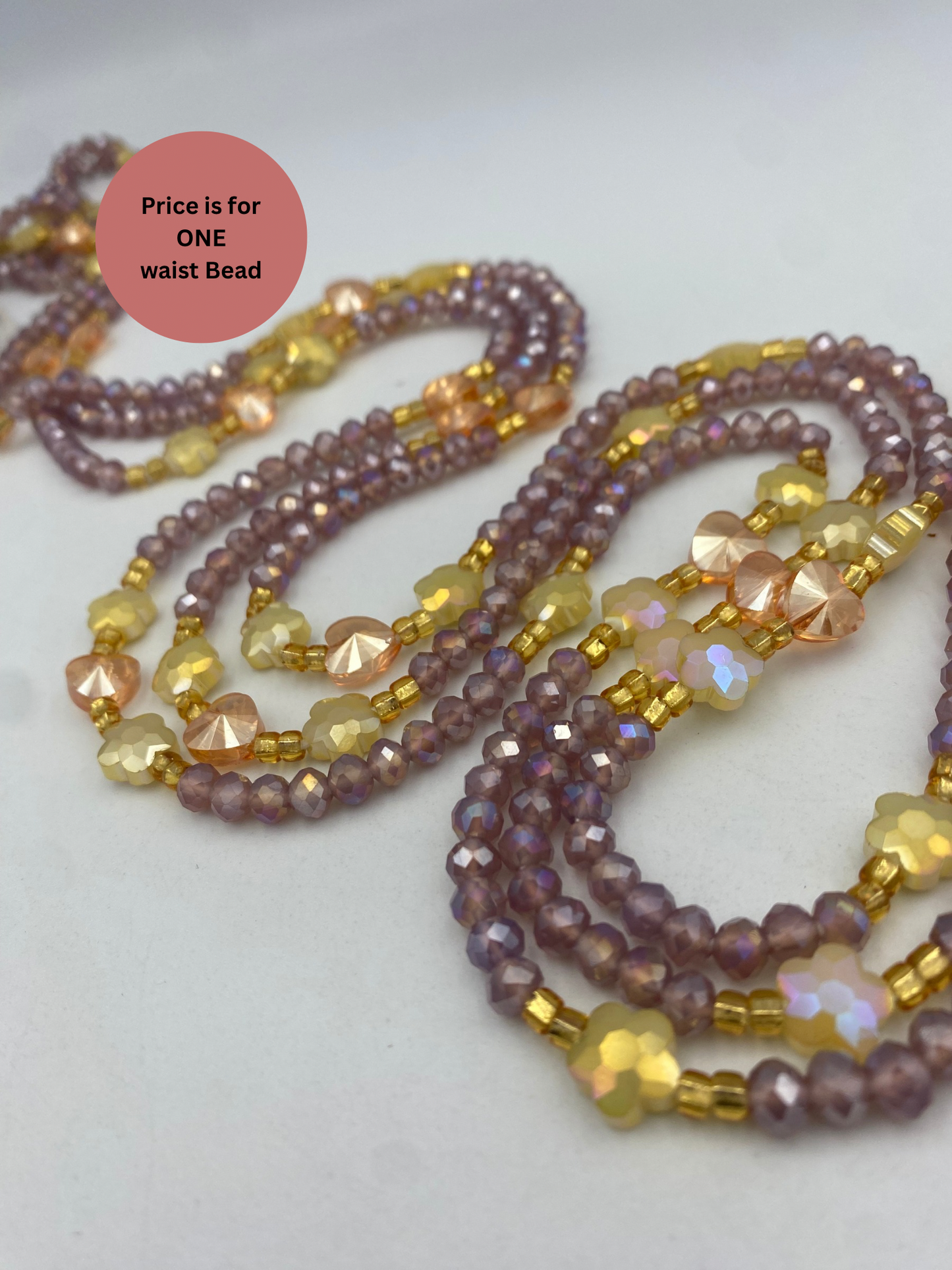 Esther Crystal Waist Beads – Handmade African Waist Beads, Purple & Gold Beaded Jewelry, Tie-On Body Jewelry for Women  Tie on Waist Bead 45”- 50”