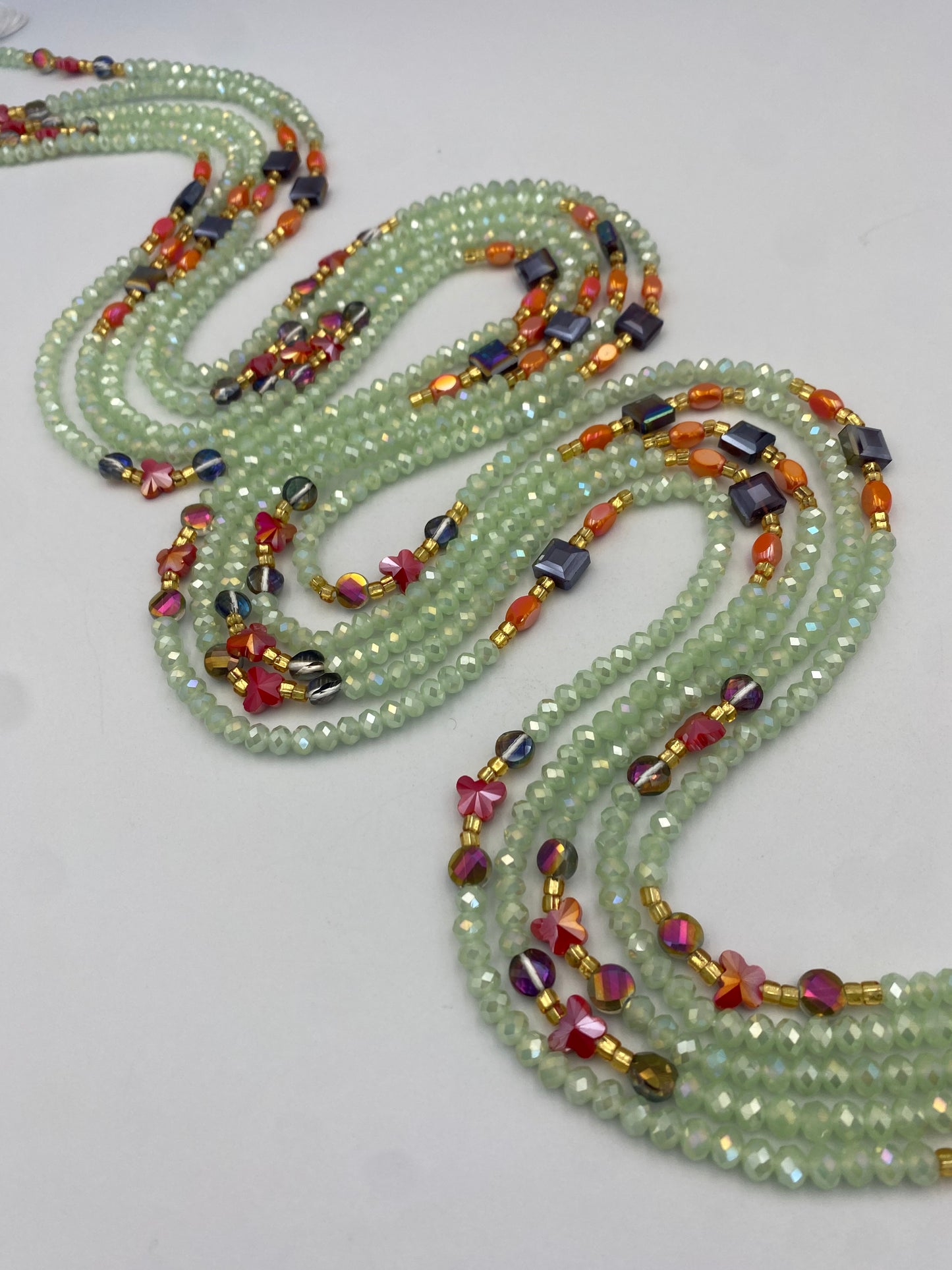 Glory ~ Pale Mint Crystal Waist Bead | Waist Beads – Luxury Tie-On Beaded Jewelry | Green | Body Adornment & Weight Tracking | Price Per Item | 45–Inches