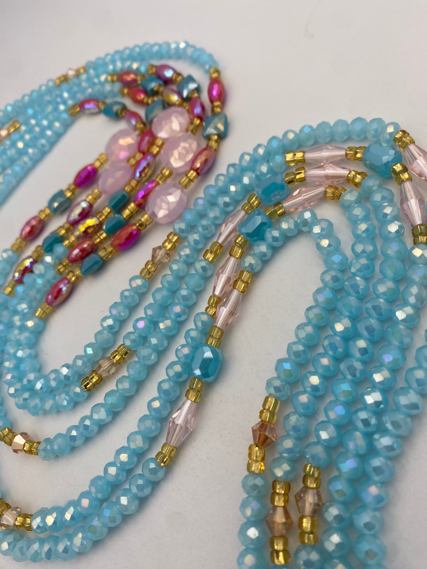 Skylar- Crystal Waist Bead | Waist Beads – Luxury Tie-On Beaded Jewelry | Blue| Body Adornment & Weight Tracking | Sky Blue Waist Bead | Price Per Item | 45–Inches