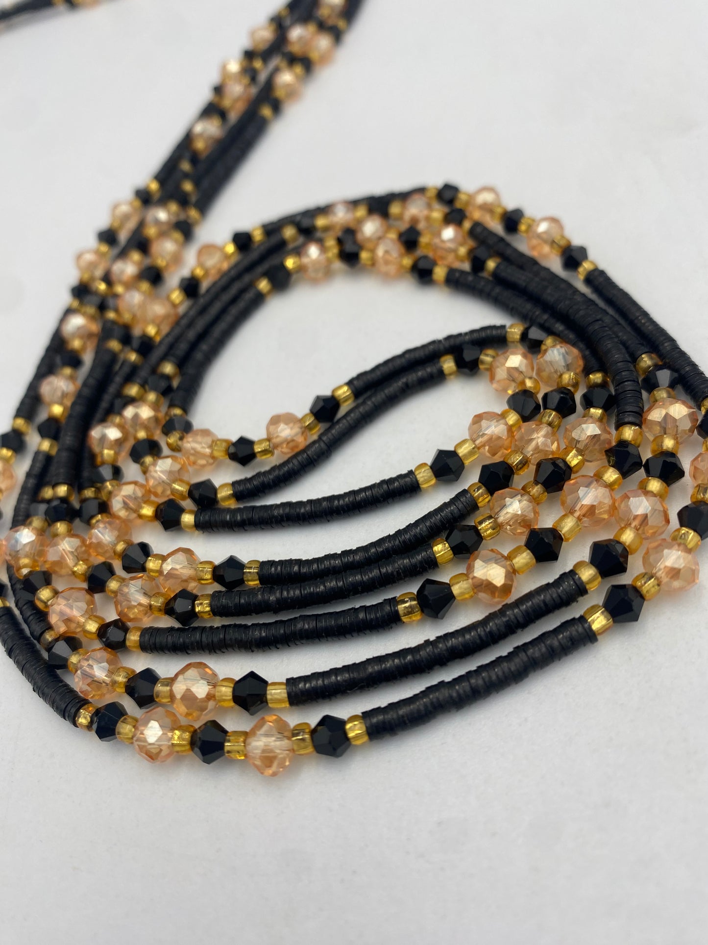 Vinyl Flat Disc Waist Bead | Clay Beads African Waist Beads | Adjustable Tie-On 45”–50”