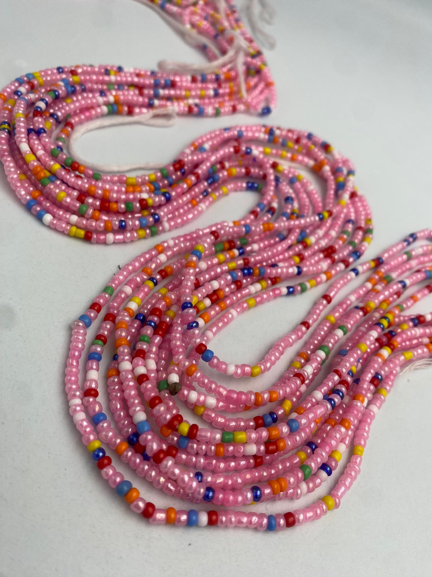 Pink- Waist Beads – Tie-On African Waist Bead Strand for Women, 45-50 Inches Adjustable, Body Jewelry for Adornment, Promoting Body Positivty & Weight Managemen