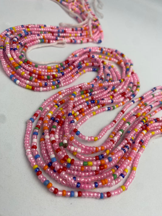 Pink- Waist Beads – Tie-On African Waist Bead Strand for Women, 45-50 Inches Adjustable, Body Jewelry for Adornment, Promoting Body Positivty & Weight Managemen