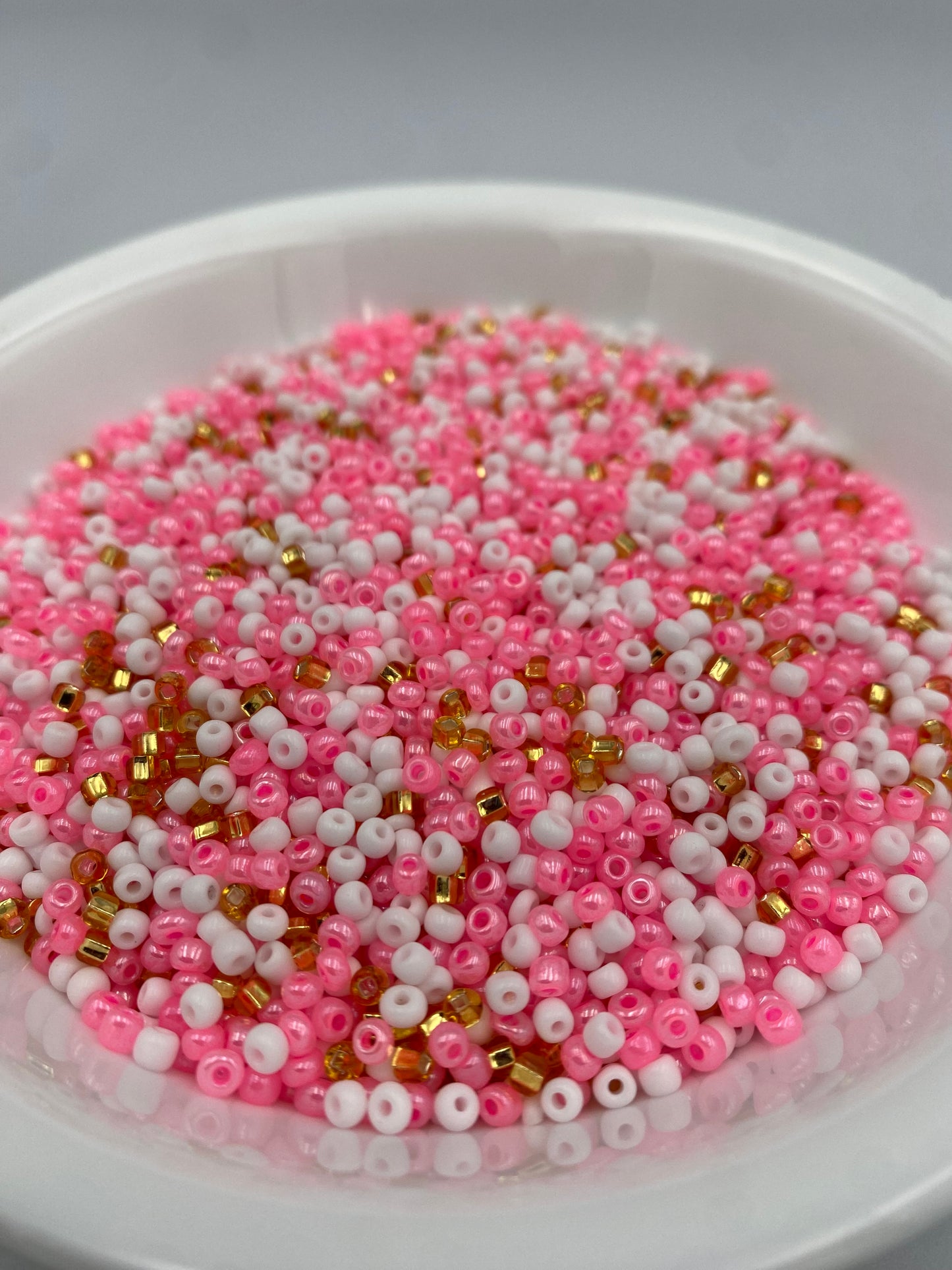 Mix Seed Beads- Multicolored 3mm -8/0 Glass Seed Beads For Jewelry Making,  Pink Gold & White Mix- DIY Waist beads, Bracelet Necklace Earrings