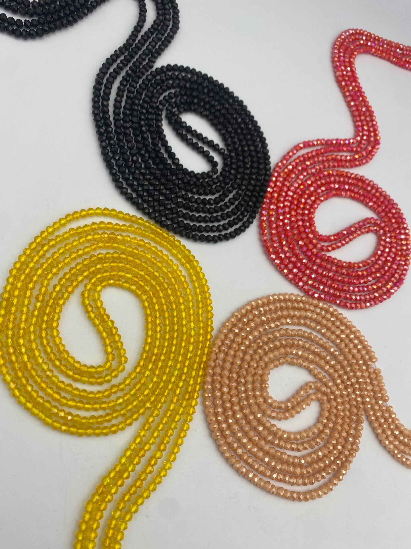 Wholesale Crystal Waist Beads - Solid Colors – 25 Strands – Bulk Variety of Colors | African Tie-On Waist Jewelry 45” | For Resale & Boutique Supply