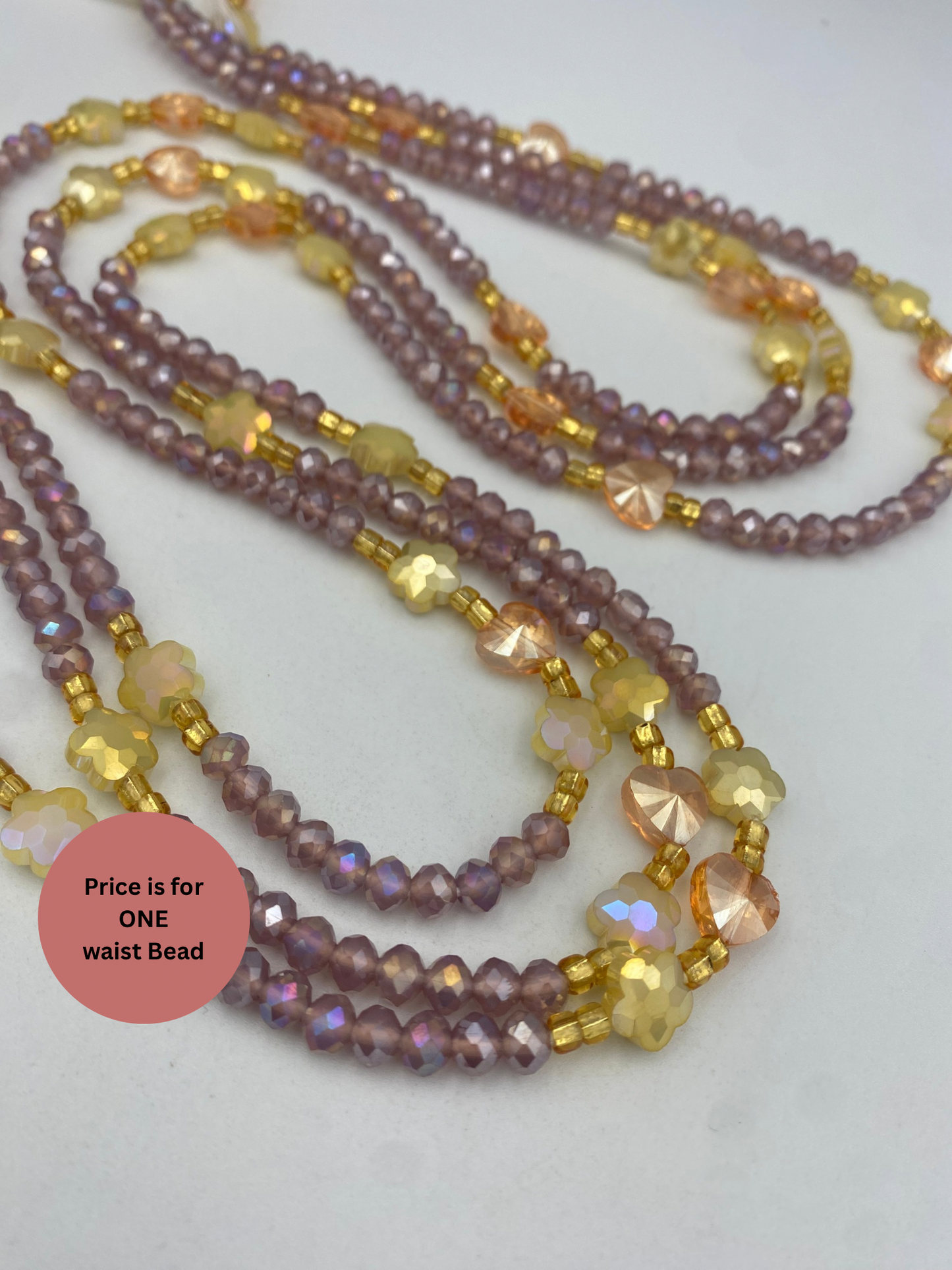 Esther Crystal Waist Beads – Handmade African Waist Beads, Purple & Gold Beaded Jewelry, Tie-On Body Jewelry for Women  Tie on Waist Bead 45”- 50”