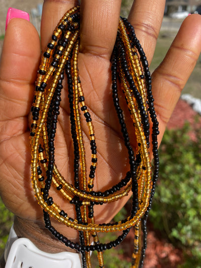 3 Pc Black & Gold Waist Beads Set