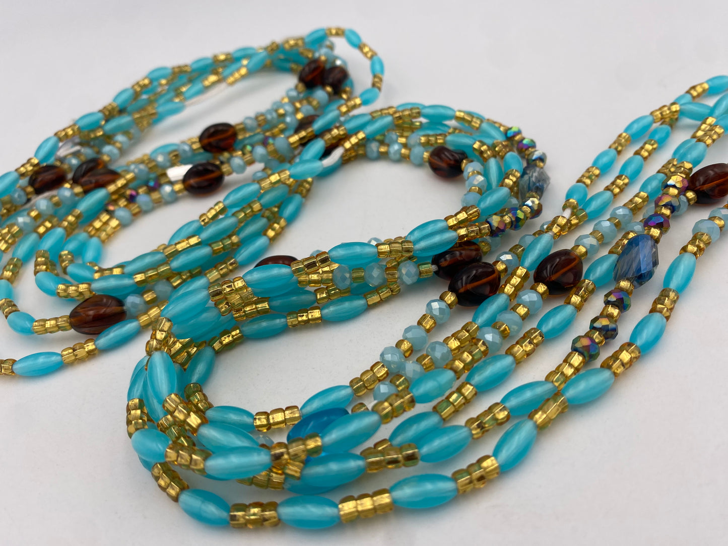 Blue Gold &Brown Glow in the Dark Tie-On Waist Beads (45”-50”)