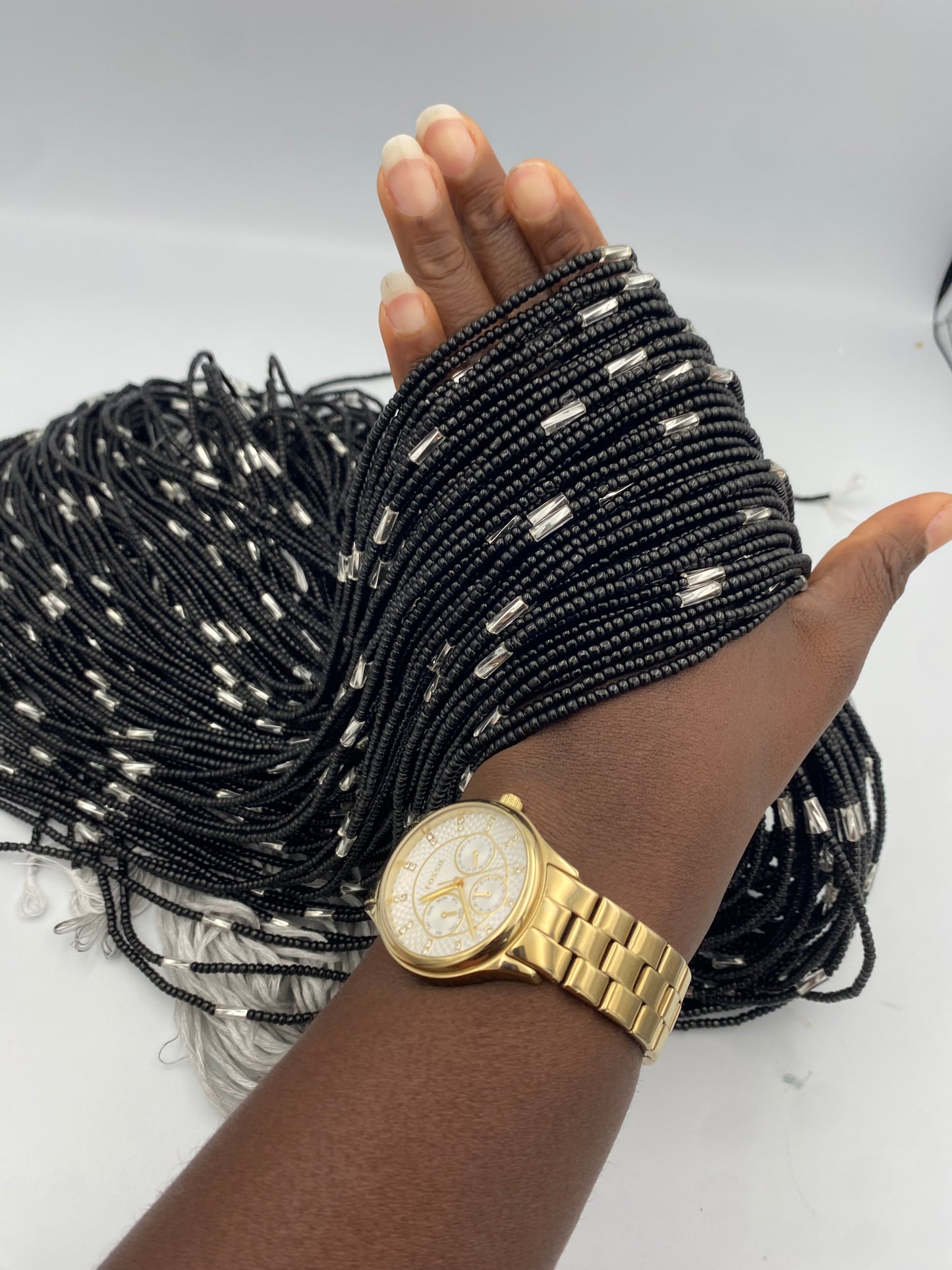 Black & Silver  Waist Beads | African Body Jewelry | Price per Waist Bead (45”-50”) – Tie-On