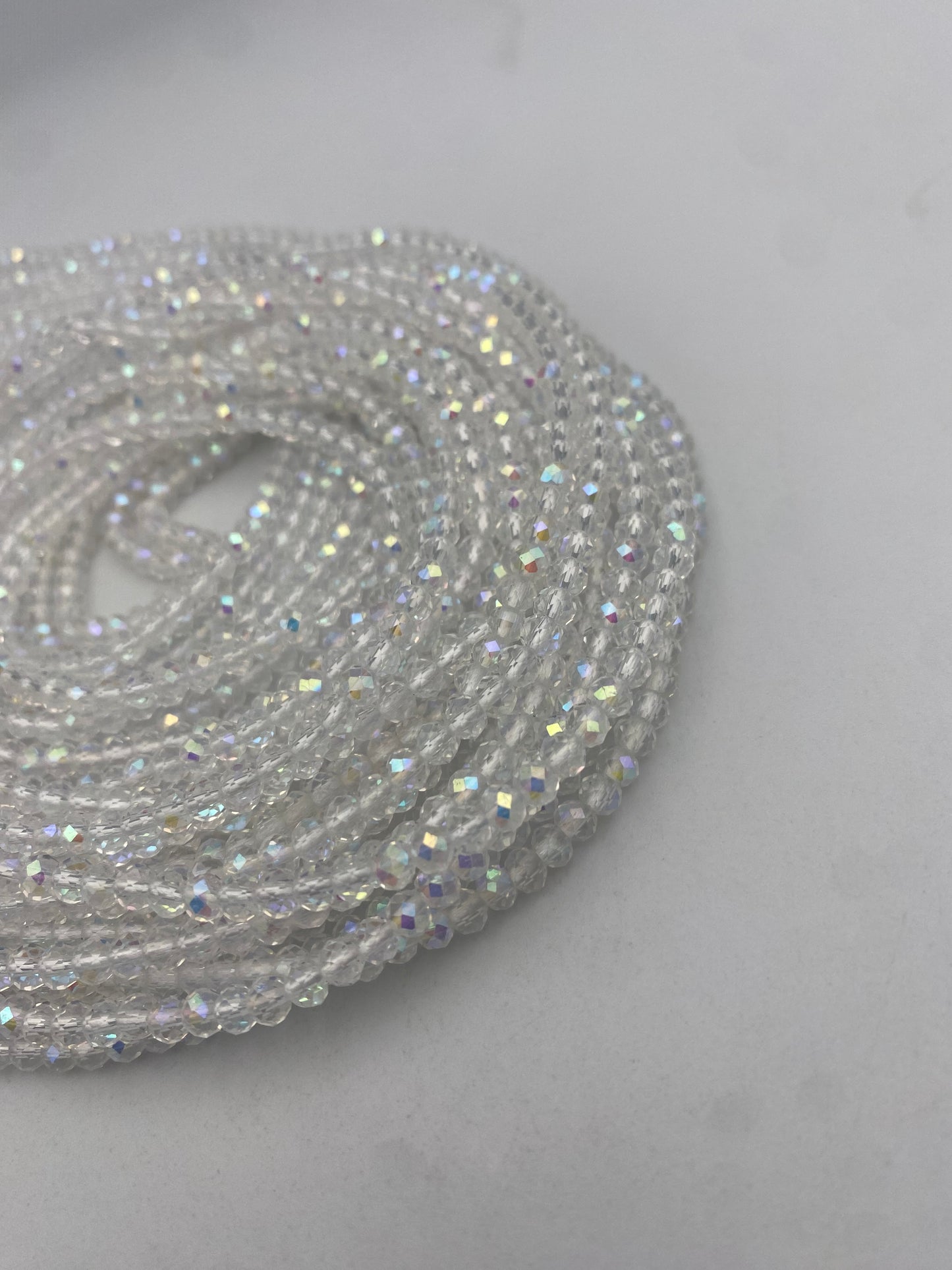 Silver Crystal WaistBeads -Clear Waist Beads African Waist Jewelry – Tie-On (45”) – Add to Cart, Buy Now – Price Per 1 Waist Bead 45”