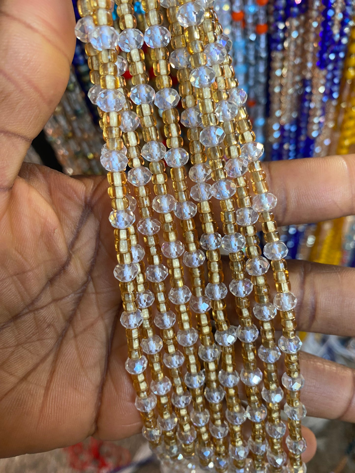 Wholesale African Waist Beads – Crystal Tie-On Strands 45”–50” (Bulk 25pcs Pack)