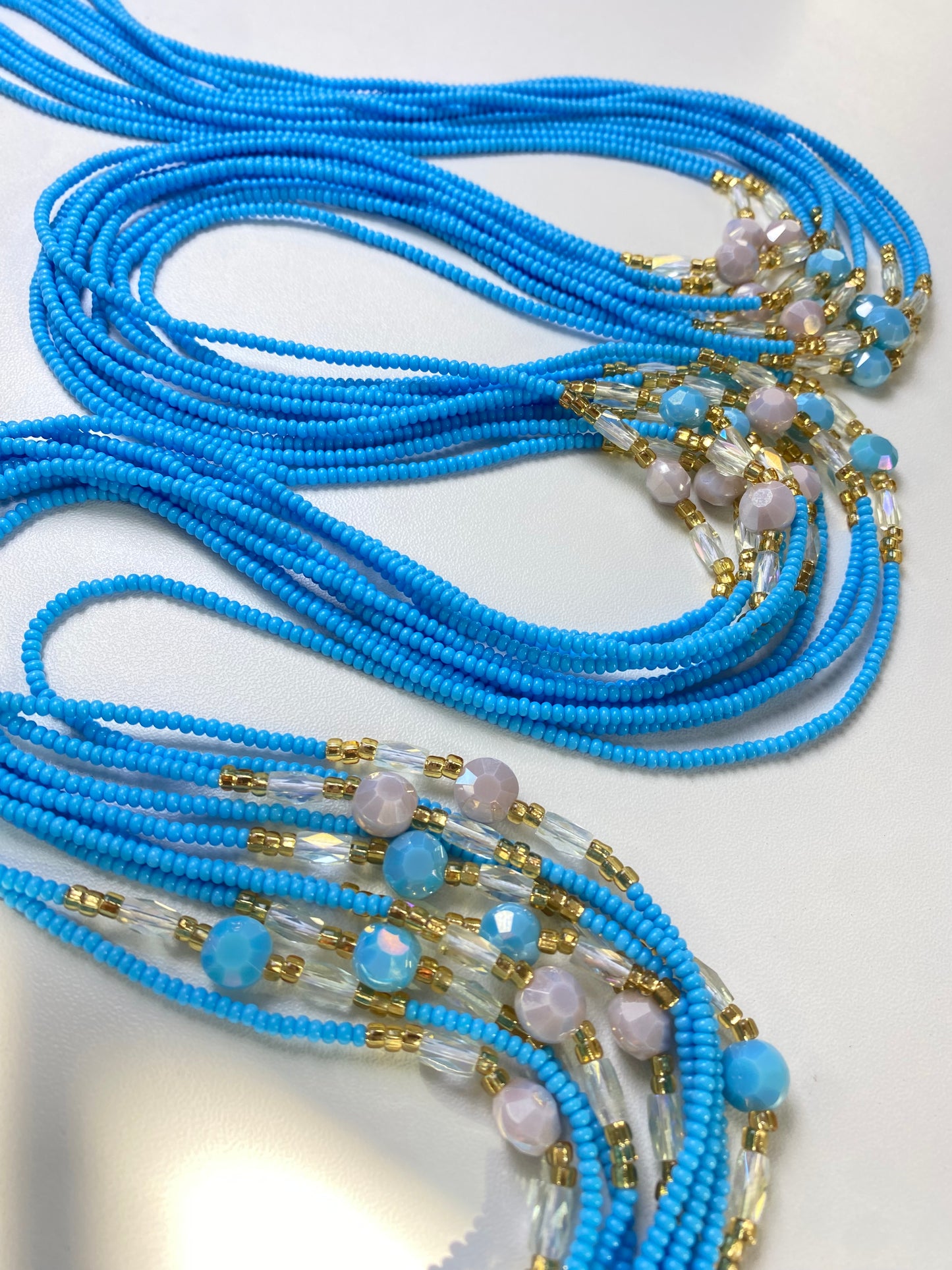 Blue Waist Beads – Tie-On African Waist Bead Strand for Women, 45-50 Inches Adjustable, Body Jewelry for Adornment, Promoting Body Positivty & Weight Managemen