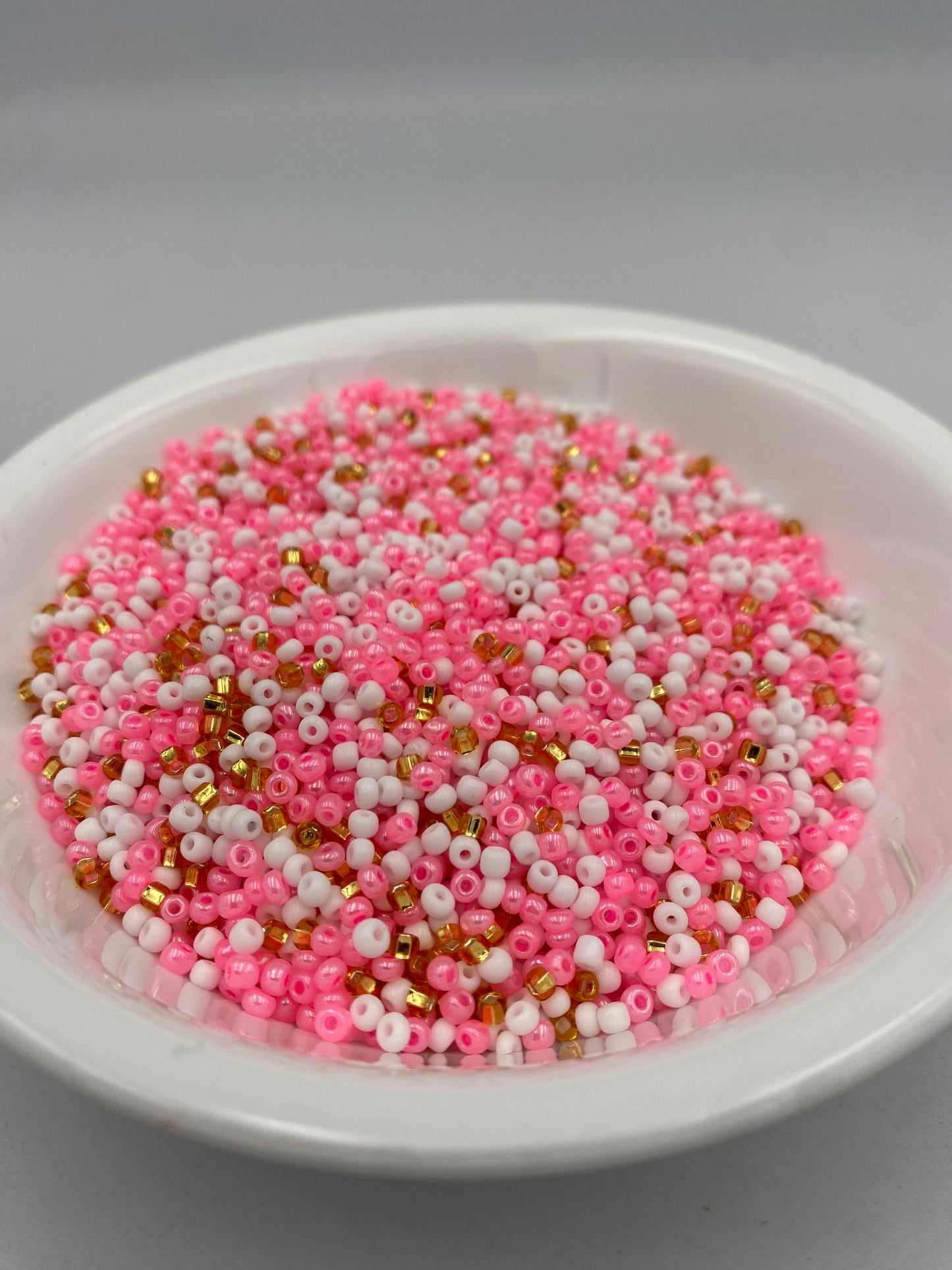 Mix Seed Beads- Multicolored 3mm -8/0 Glass Seed Beads For Jewelry Making,  Pink Gold & White Mix- DIY Waist beads, Bracelet Necklace Earrings