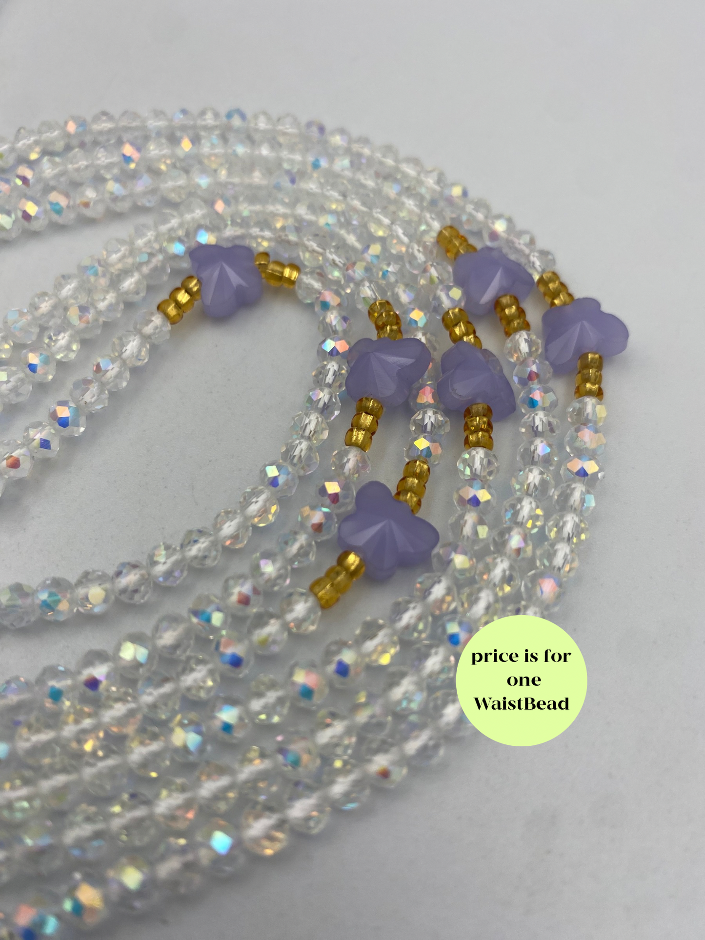 Heaven’s Whisper ~Silver & Purple Butterfly Crystal Waist Bead- Price per WaistBead