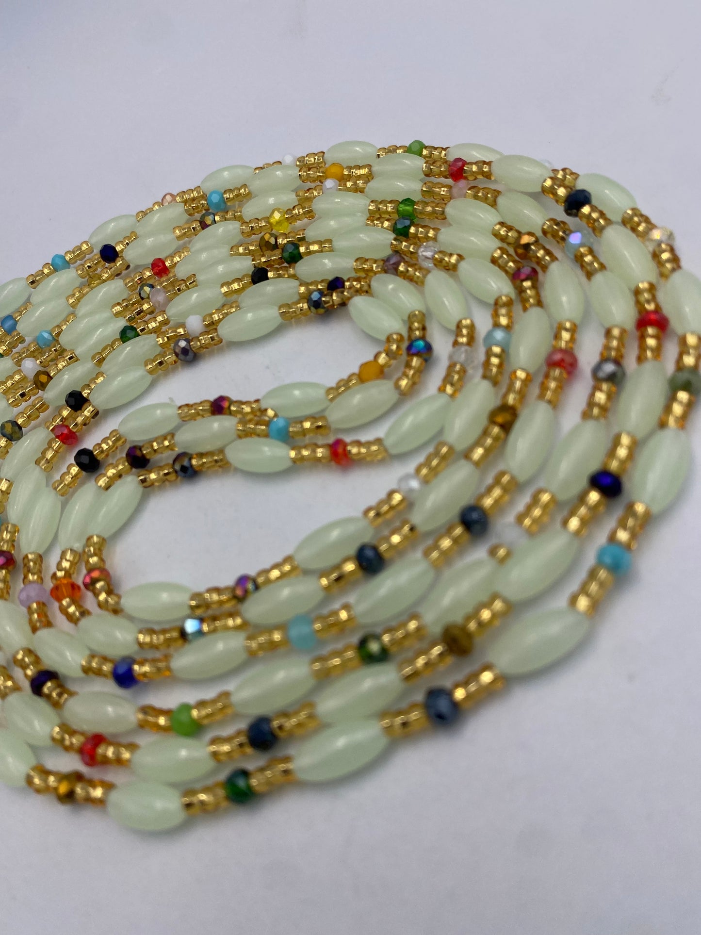 Subtle Glow in the dark Waist Beads- Oval  | African Waistbeads-Tie On 45"- 50"- Price Per Waist Bead
