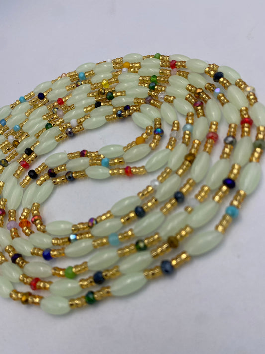 Subtle Glow in the dark Waist Beads- Oval  | African Waistbeads-Tie On 45"- 50"- Price Per Waist Bead