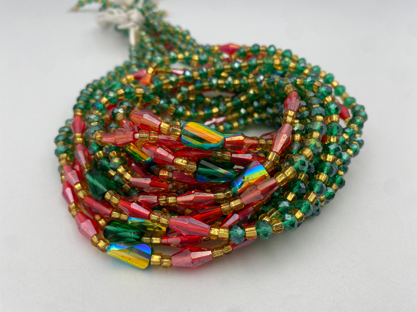 Green & Red Crystal Waist Bead- Tie on