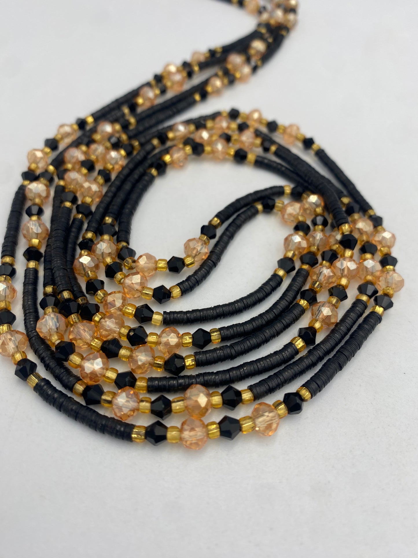 Vinyl Flat Disc Waist Bead | Clay Beads African Waist Beads | Adjustable Tie-On 45”–50”