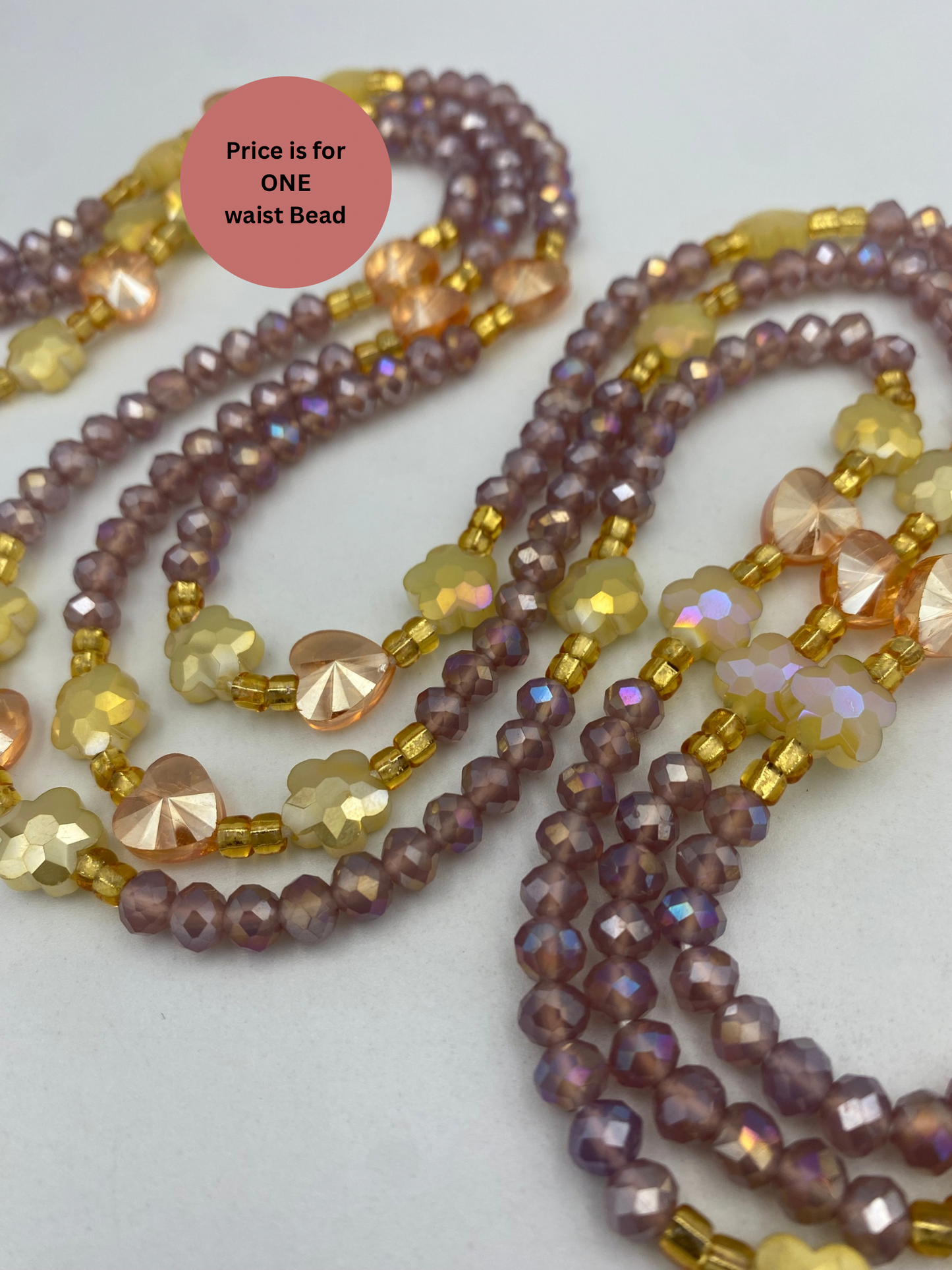 Esther Crystal Waist Beads – Handmade African Waist Beads, Purple & Gold Beaded Jewelry, Tie-On Body Jewelry for Women  Tie on Waist Bead 45”- 50”