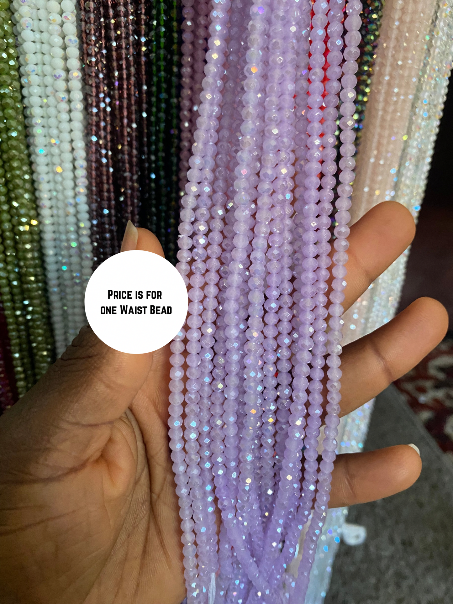 Crystal WaistBeads -TikTok Waist Beads – Variety of Styles – African Waist Jewelry – Tie-On (45”) – Add to Cart, Buy Now – Price Per 1 Waist Bead