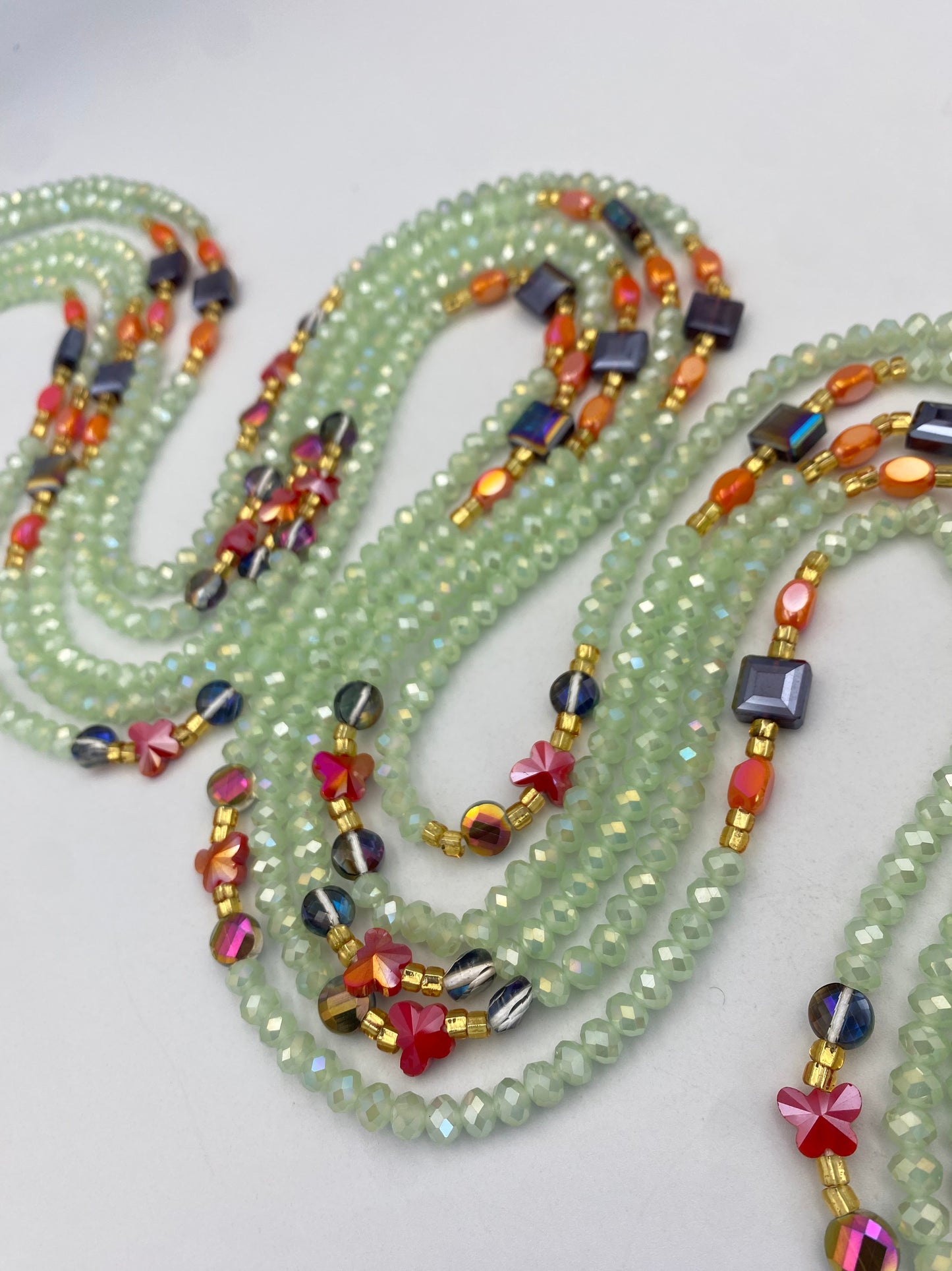 Glory ~ Pale Mint Crystal Waist Bead | Waist Beads – Luxury Tie-On Beaded Jewelry | Green | Body Adornment & Weight Tracking | Price Per Item | 45–Inches