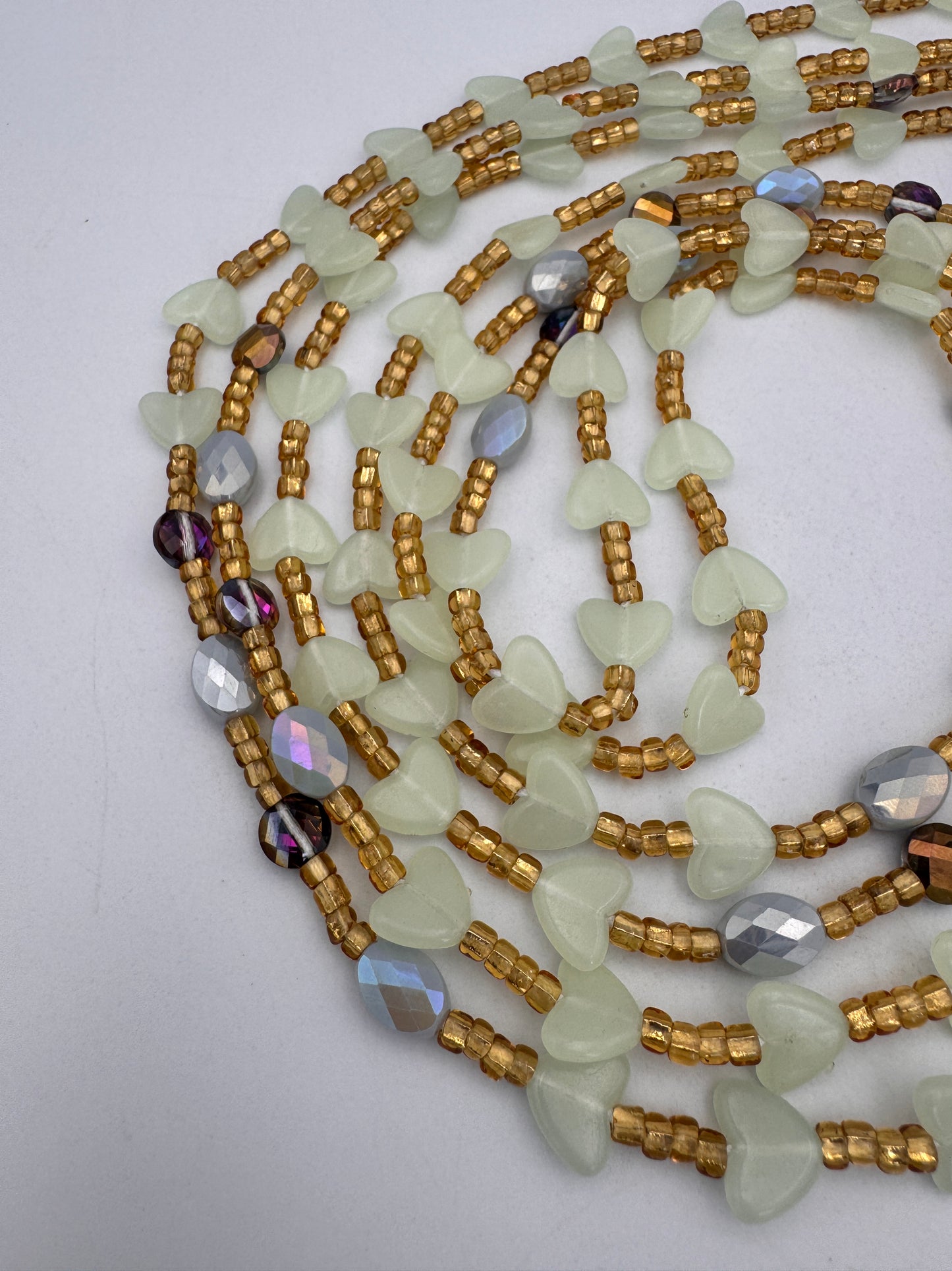 Glow in the dark Waist Beads (Hearts - Subtle ) - African Waistbeads-Tie On 45"- 50"- Price Per Waist Bead- Add to Cart Now