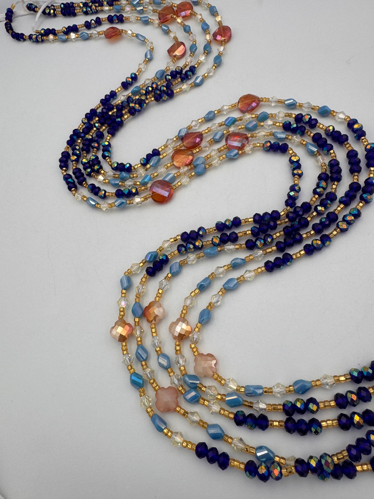 Blue Crystal Waist Bead | Waist Beads – Luxury Tie-On Beaded Jewelry | Body Adornment & Weight Tracking | Price Per Item | 45–Inches