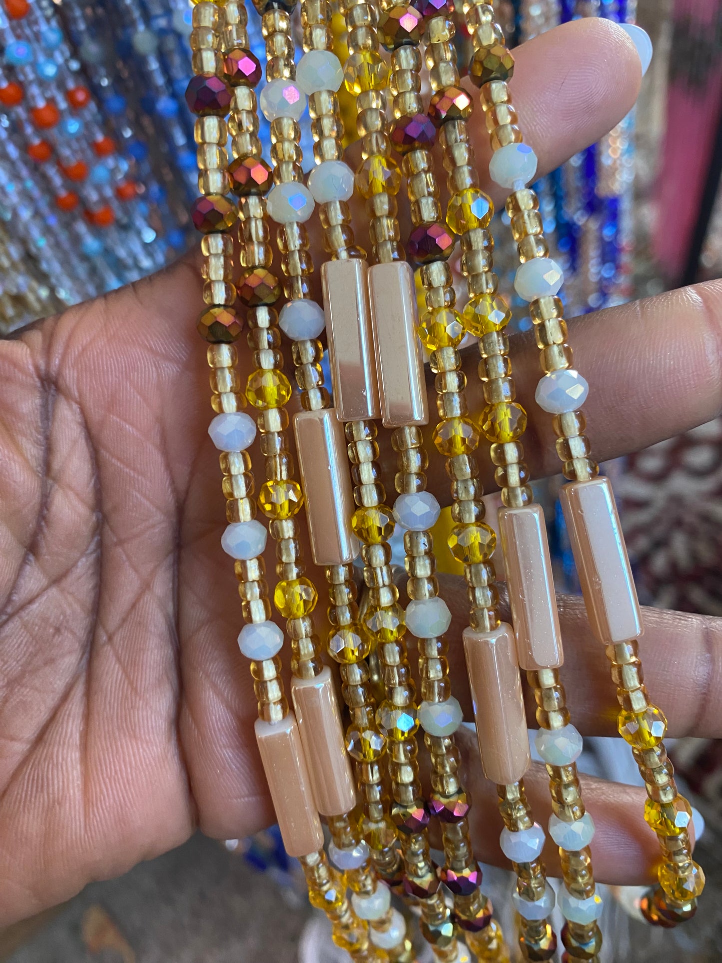 Wholesale African Waist Beads – Crystal Tie-On Strands 45”–50” (Bulk 25pcs Pack)