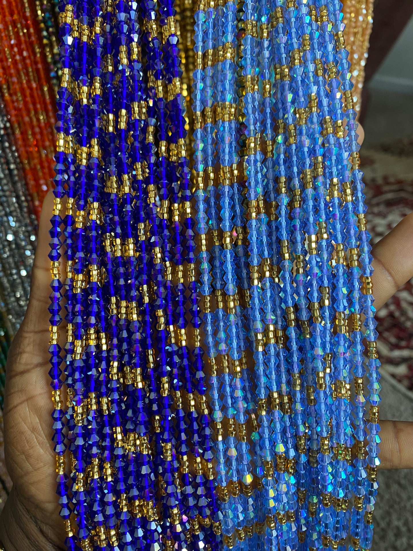 Wholesale Crystal Waist Beads, Bicones, Mini crystal Waistbeads- Tie On 40”-50”