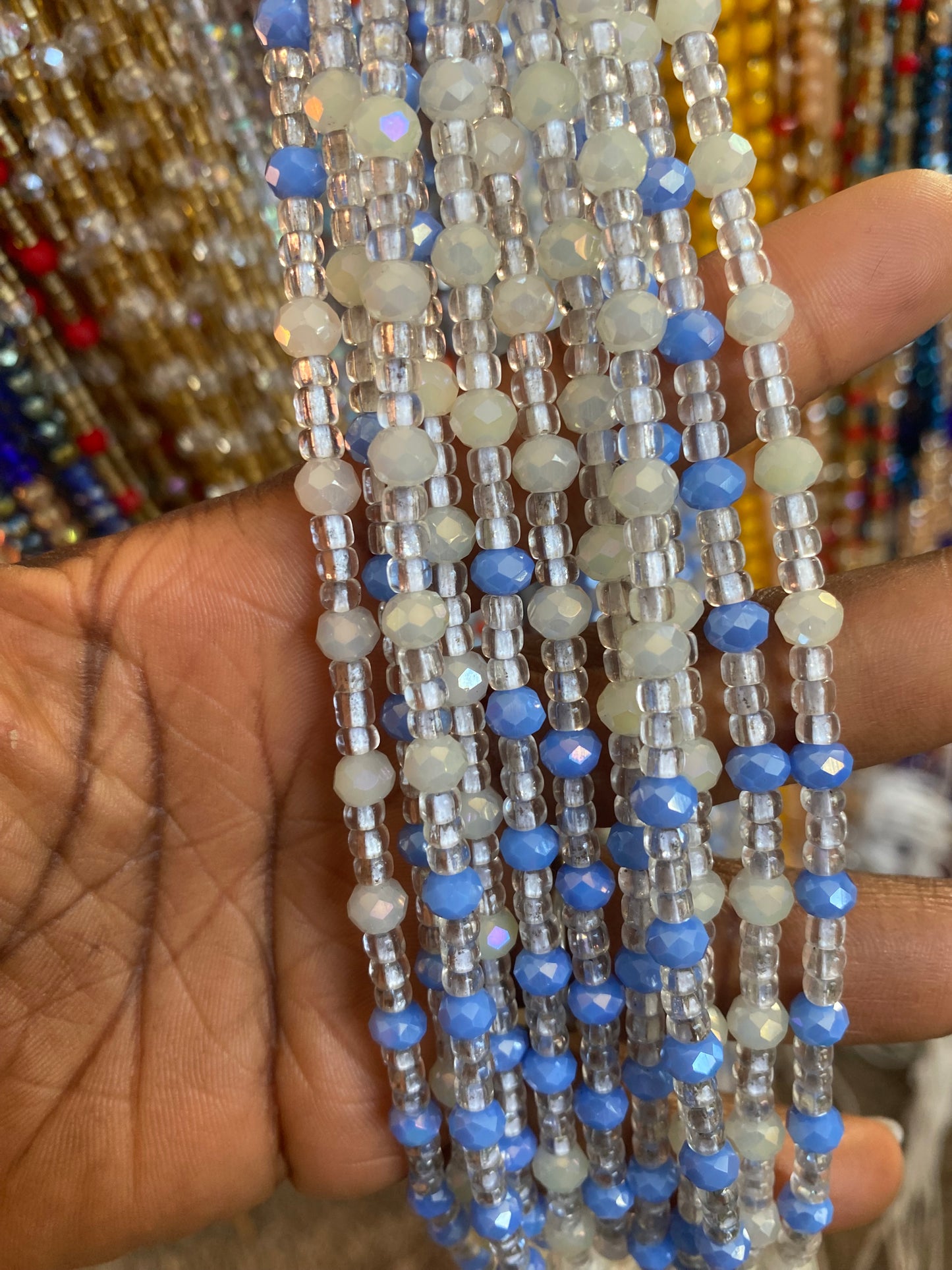 Wholesale African Waist Beads – Crystal Tie-On Strands 45”–50” (Bulk 25pcs Pack)