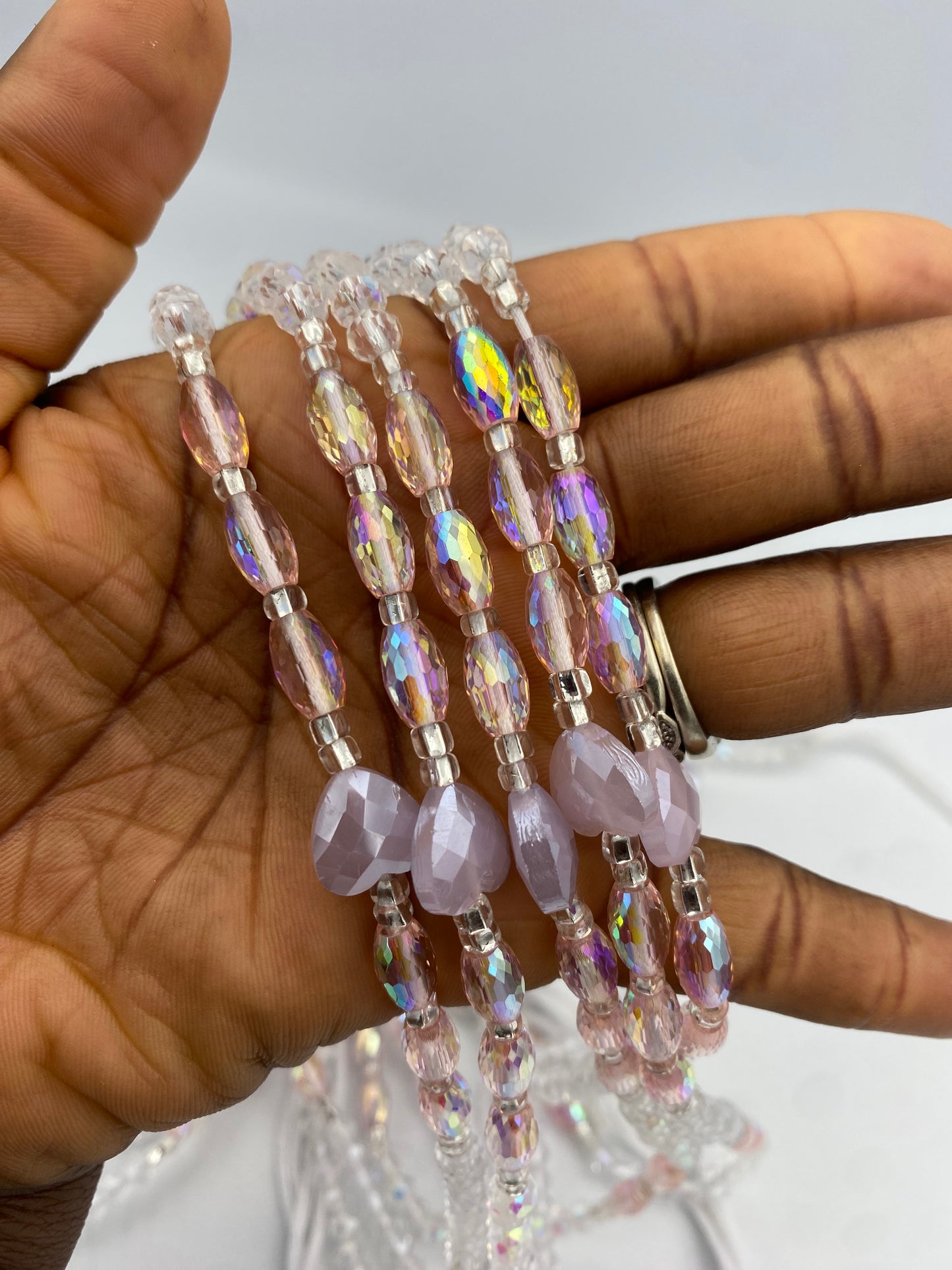 Bridal | Waist Bead for the New Year |  Waist Beads – Luxury Tie-On Beaded Jewelry | Crystal & Silver with Pink | Body Adornment & Weight Tracking- 45–Inches