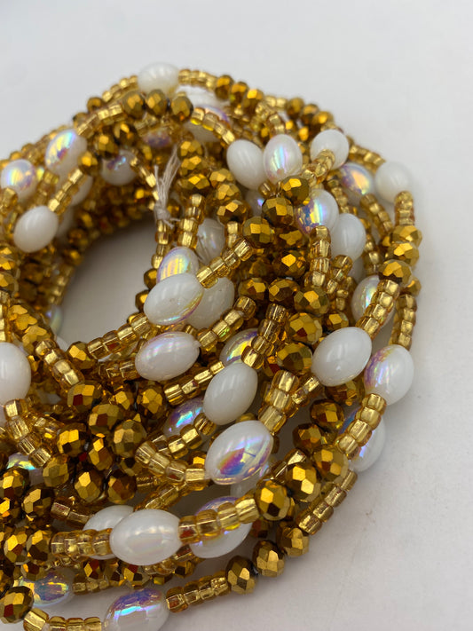 White & Gold crystal| IGold WaistBead | Crystal Waist Bead | Tie On | 45”