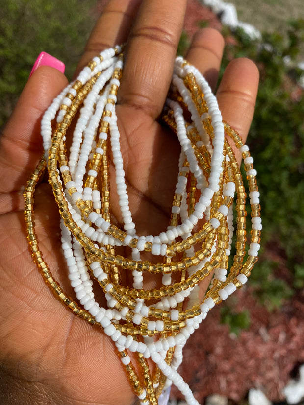 3 Pc Gold & White Waist Beads Set