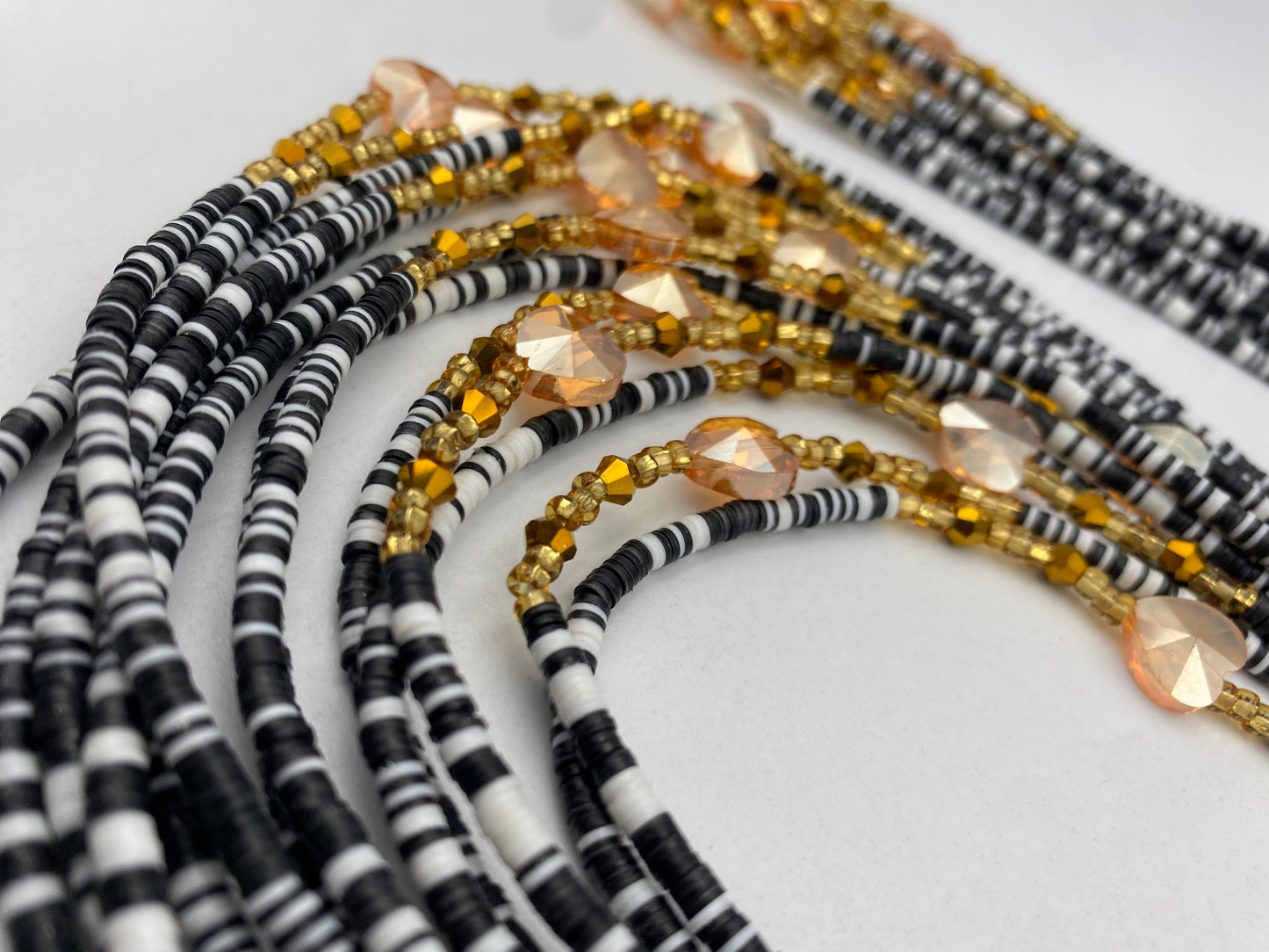 Black & White Vinyl Waist Bead- Clay beads- Flat disc waistbeads- 45”- 50”