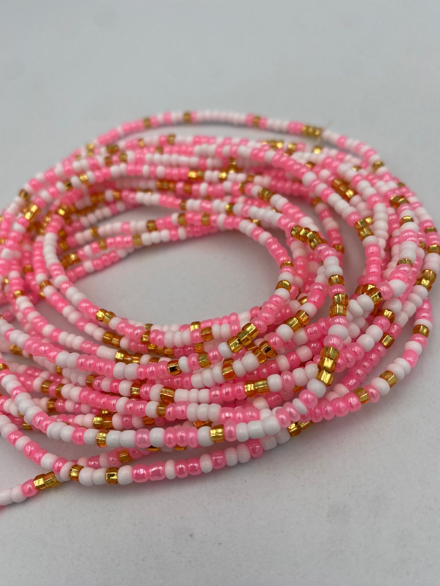 Pink White and Gold  Waist Bead- Price Per Waist Bead- Add to cart- Tie On 45”-50”