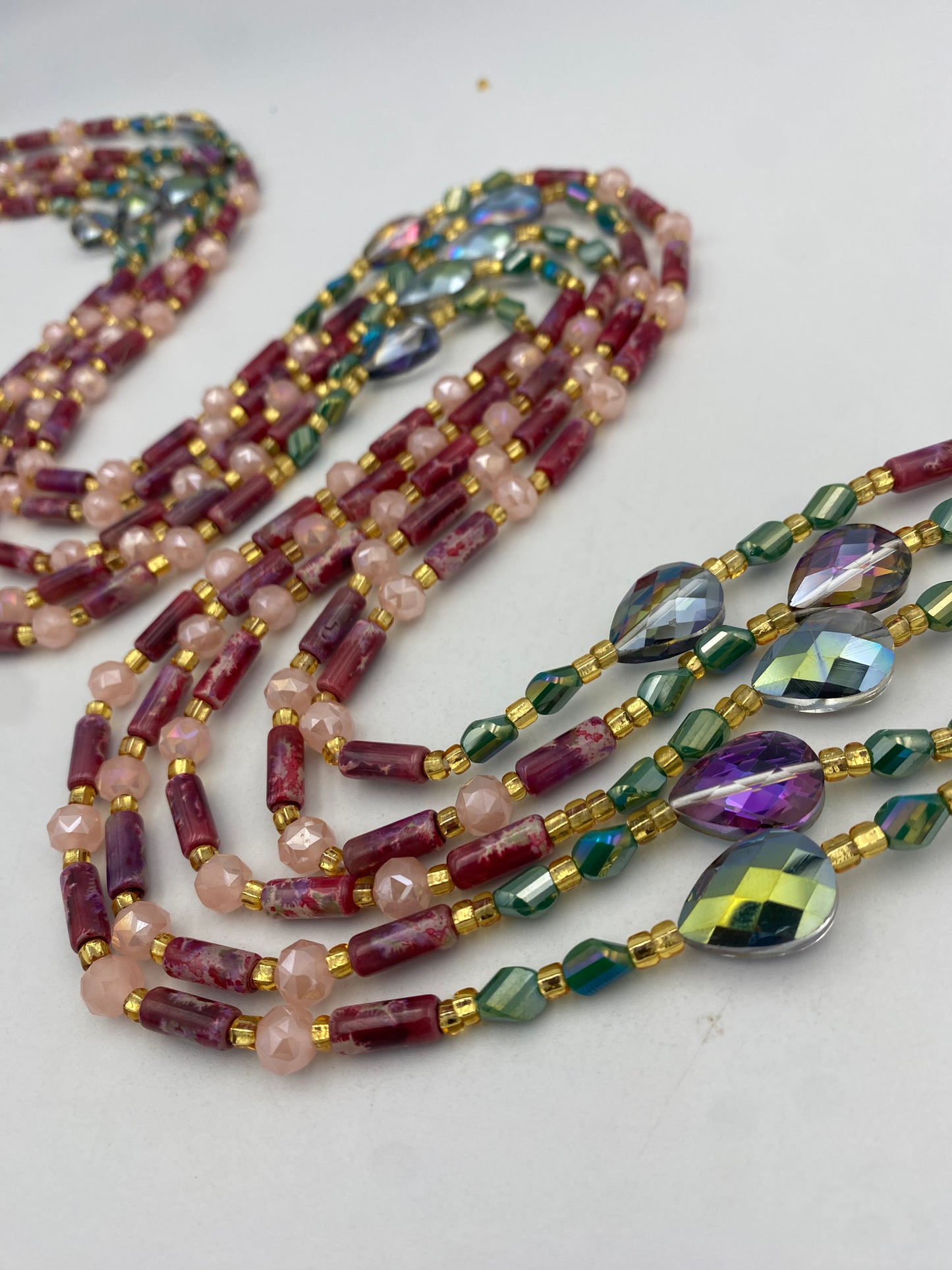 Ruby Rain | Waist Bead for the New Year |  Waist Beads – Luxury Tie-On Beaded Jewelry | Deep Red Emerald Green Pink & Gold | Crystal Waist Bead | Body Adornment & Weight Tracking- 45–Inches