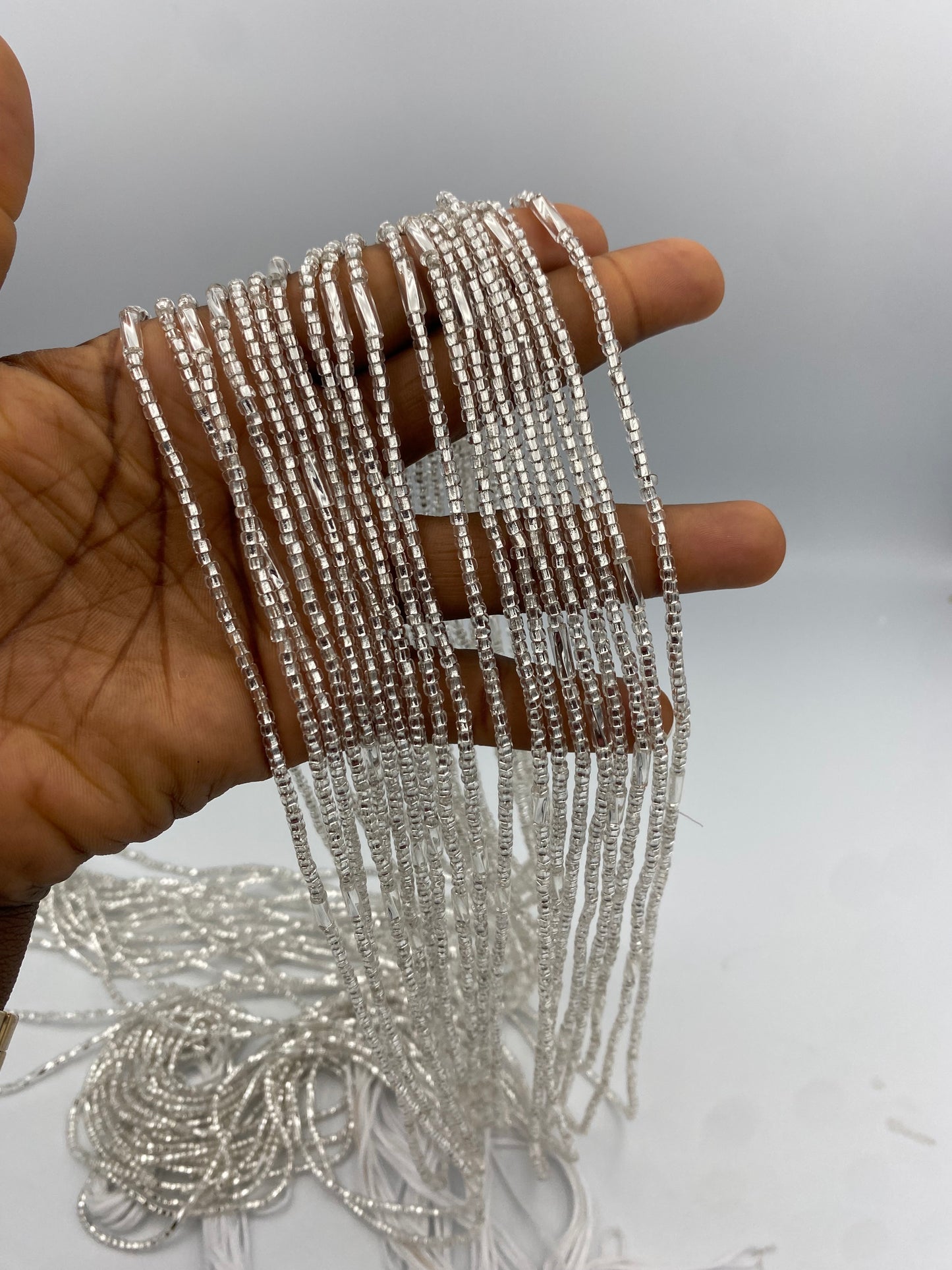 Silver & Silver  Waist Beads | African Body Jewelry | Price per Waist Bead (45”-50”) – Tie-On