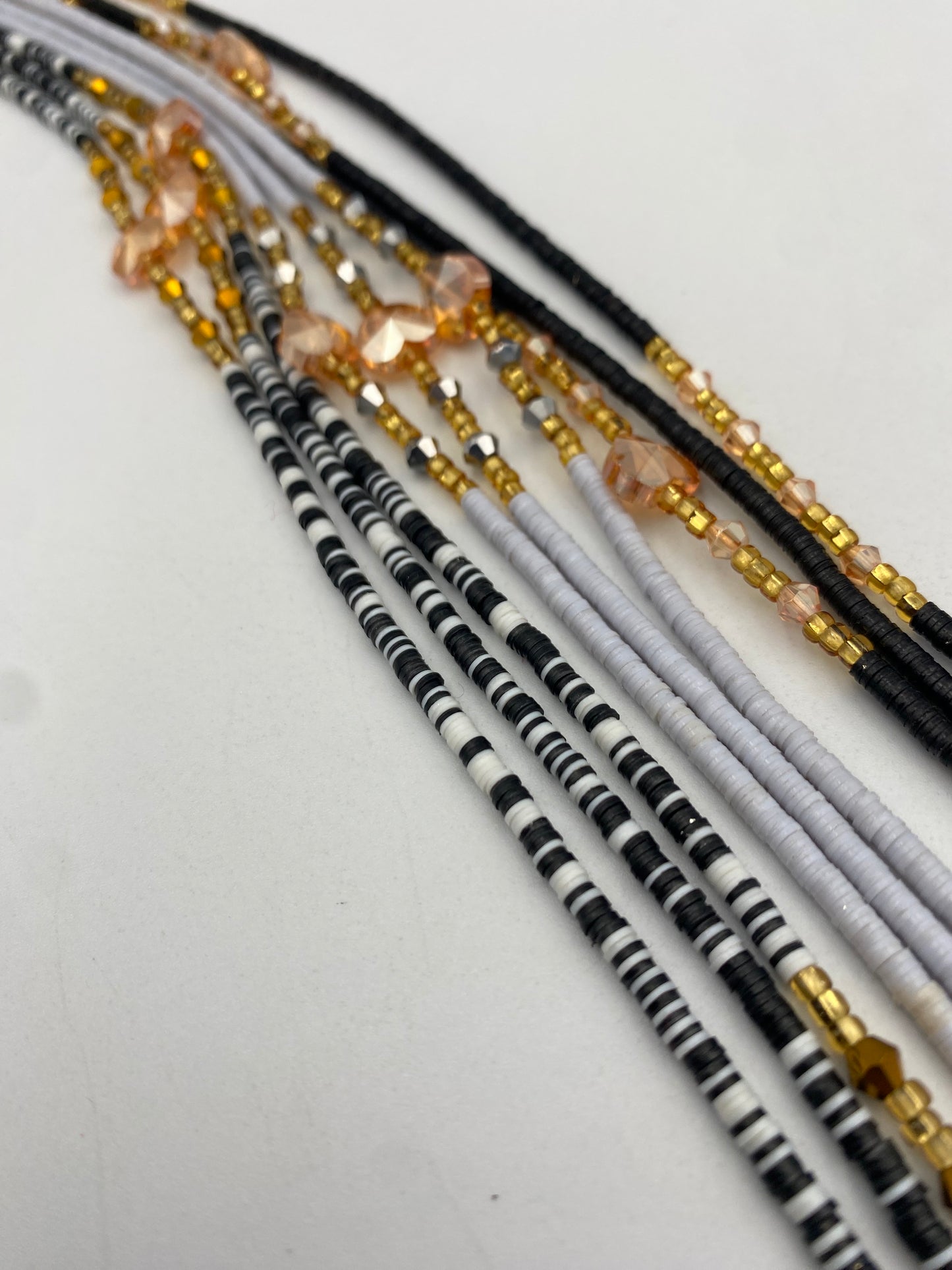 3PC Set- Black & White Vinyl Waist Bead- Clay beads- Flat disc waistbeads- 45”- 50”