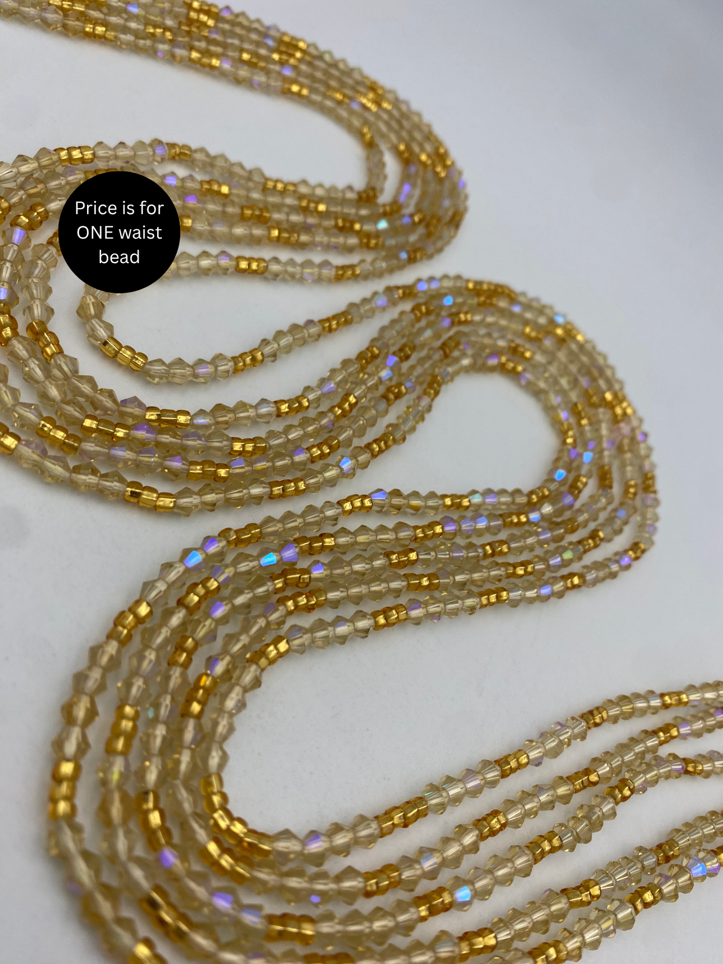 Variety of Crystal Waist Beads, Bicones, Mini crystal Waistbeads-  Choose your Color- Price Per Item - Tie On 40”-50”