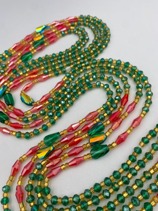 Green & Red Crystal Waist Bead- Tie on