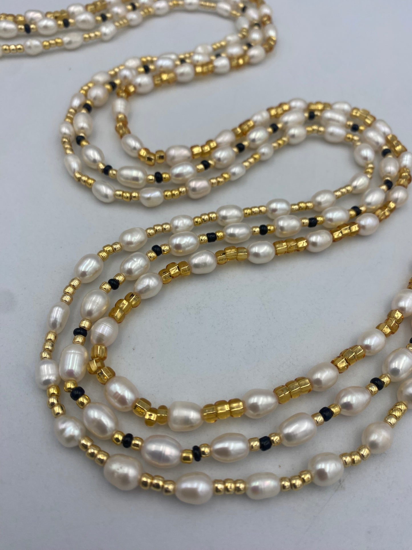 Freshwater Pearl & Crystal Waist Beads – 45” Permanent Tie-On Jewelry~ Choose Your design
