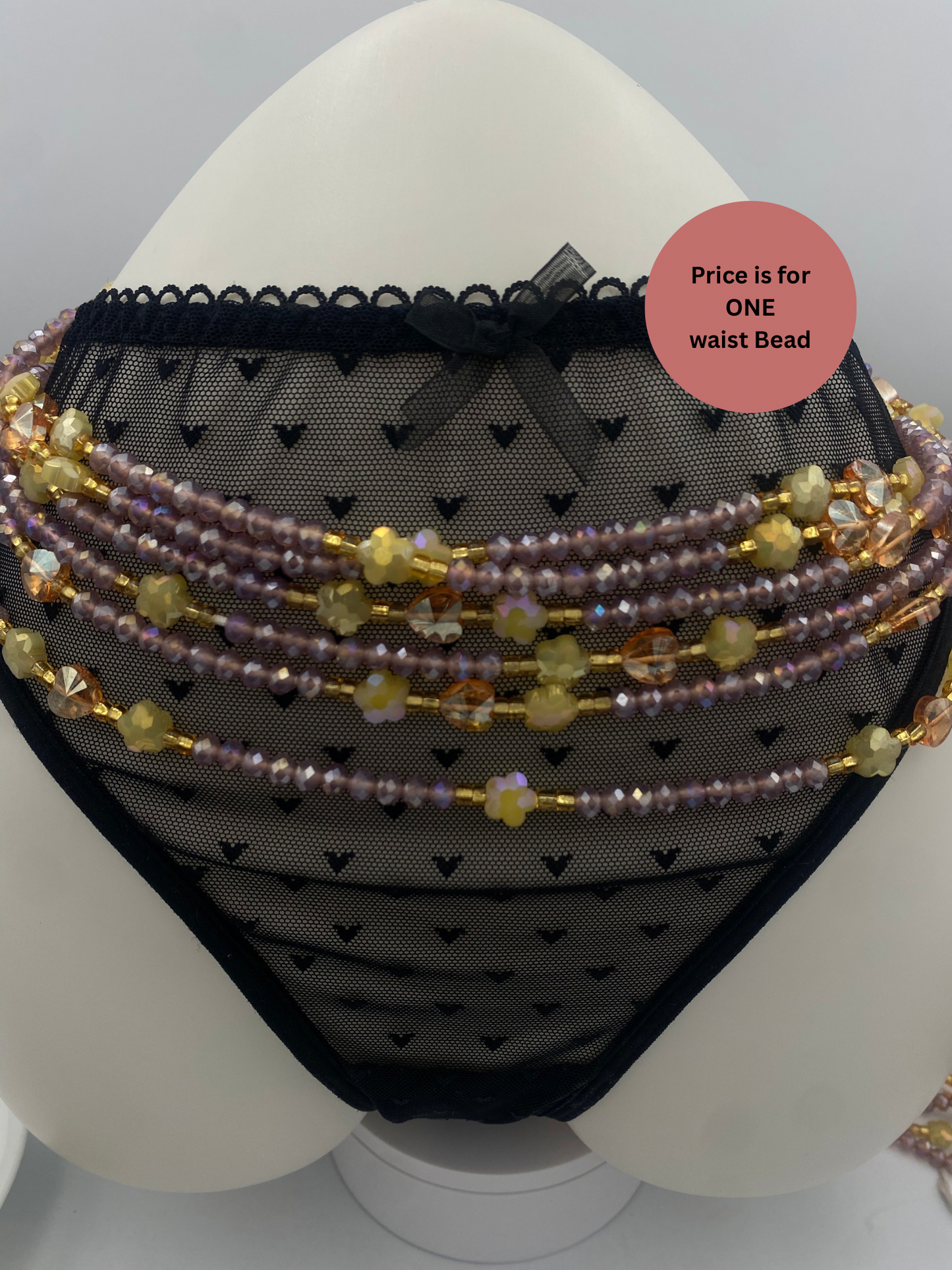 Esther Crystal Waist Beads – Handmade African Waist Beads, Purple & Gold Beaded Jewelry, Tie-On Body Jewelry for Women  Tie on Waist Bead 45”- 50”