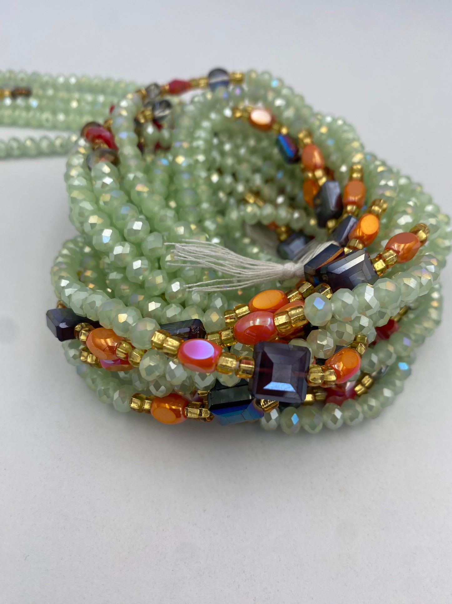 Glory ~ Pale Mint Crystal Waist Bead | Waist Beads – Luxury Tie-On Beaded Jewelry | Green | Body Adornment & Weight Tracking | Price Per Item | 45–Inches