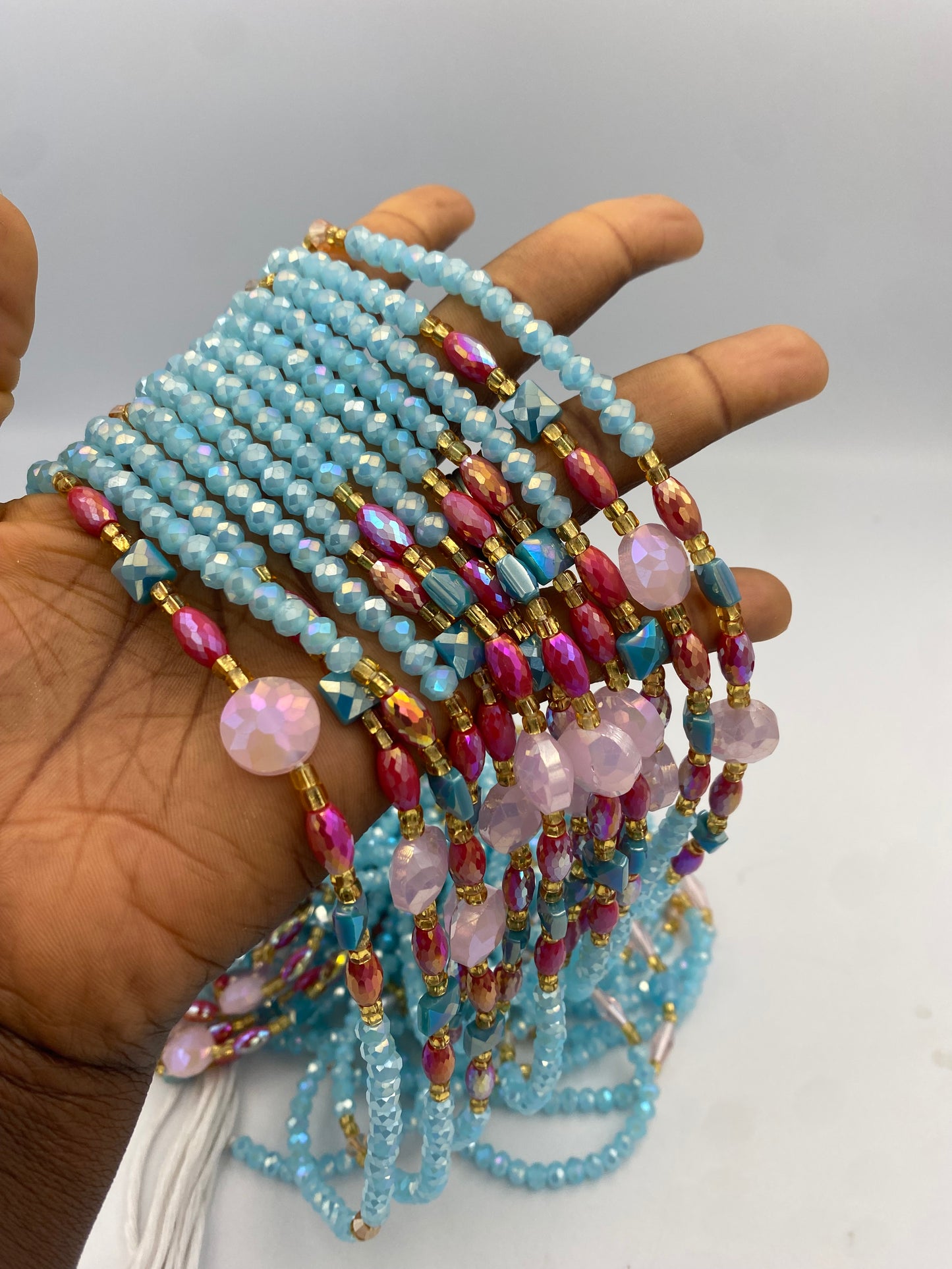 Skylar- Crystal Waist Bead | Waist Beads – Luxury Tie-On Beaded Jewelry | Blue| Body Adornment & Weight Tracking | Sky Blue Waist Bead | Price Per Item | 45–Inches