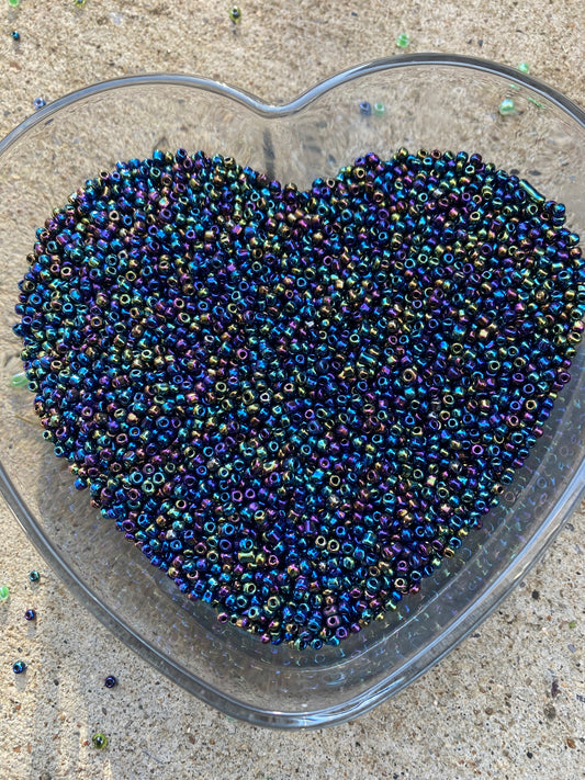 3mm- 8/0 beads,  Iridescent Black - Rainbow Black- beads, 8/0 Seed Beads Glass Beads, 450 Grams