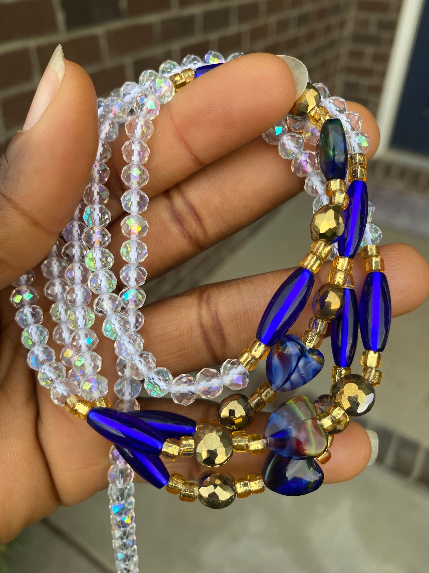 Sapphire Serenity Bloom Waist Beads – Luxury Crystal Waist Beads for Women | Tie-On Handmade Jewelry