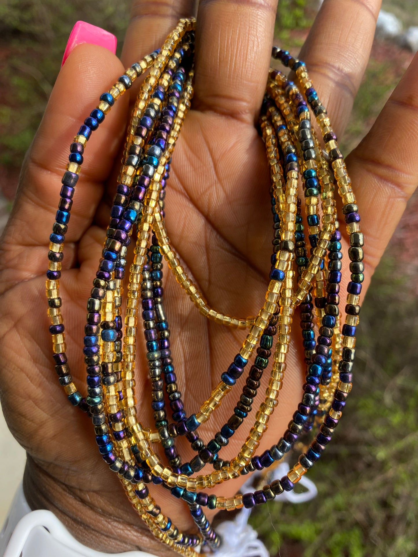 3 Pc Iridescent Black & Gold Waist Beads Set