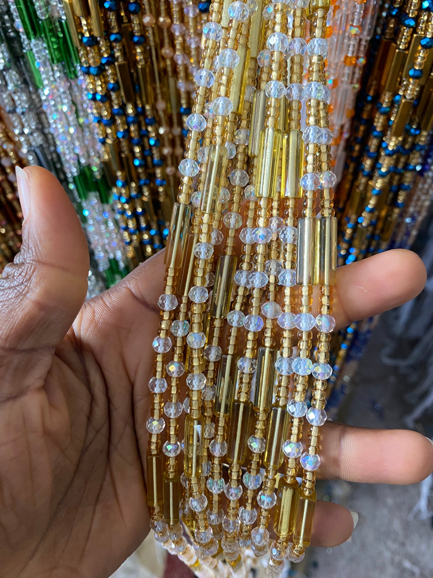 Wholesale African Waist Beads – Crystal Tie-On Strands 45”–50” (Bulk 25pcs Pack)