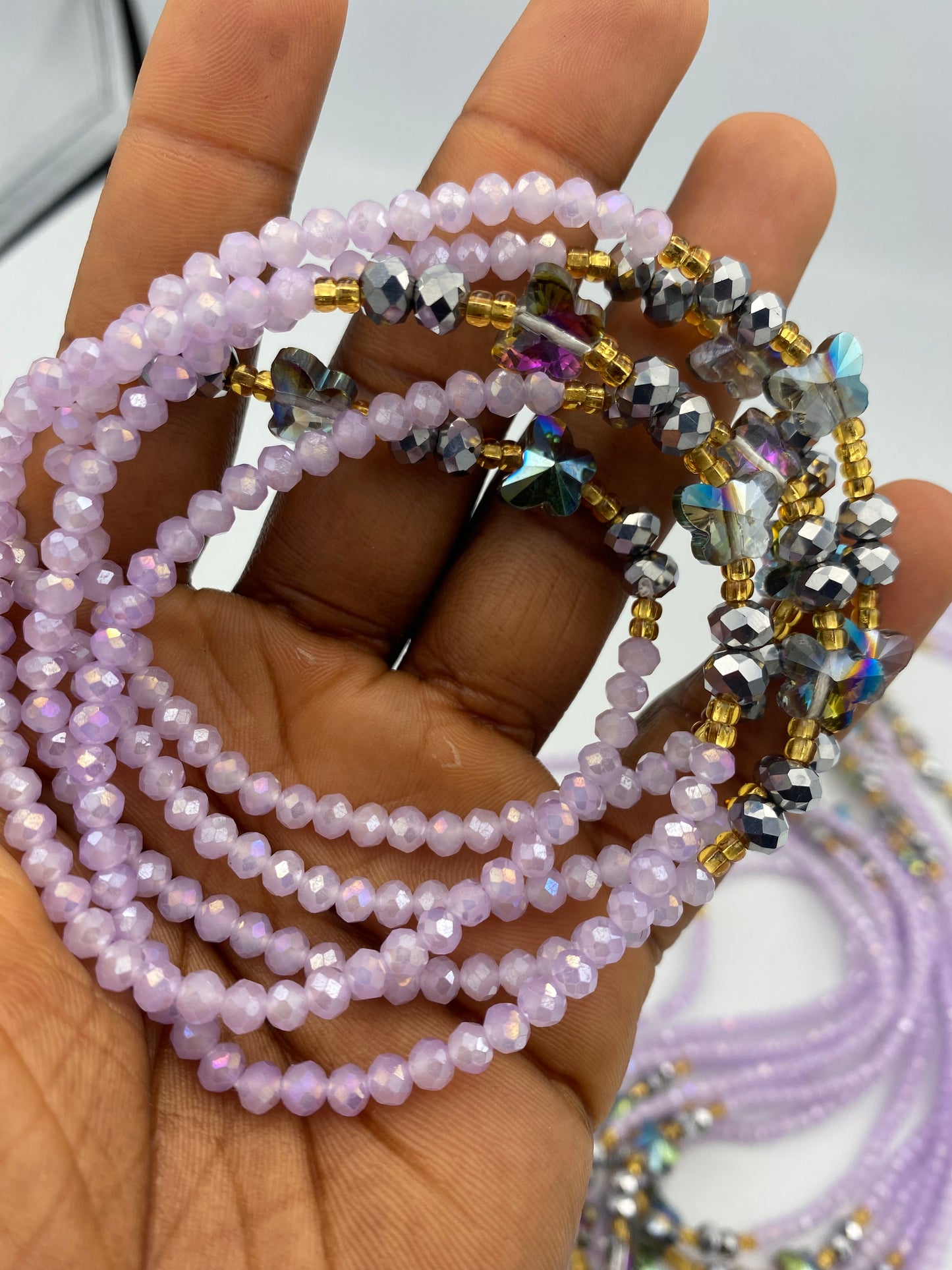 Lavender Royalty Crystal Waist Bead- Price per WaistBead- Tie On 45”-50