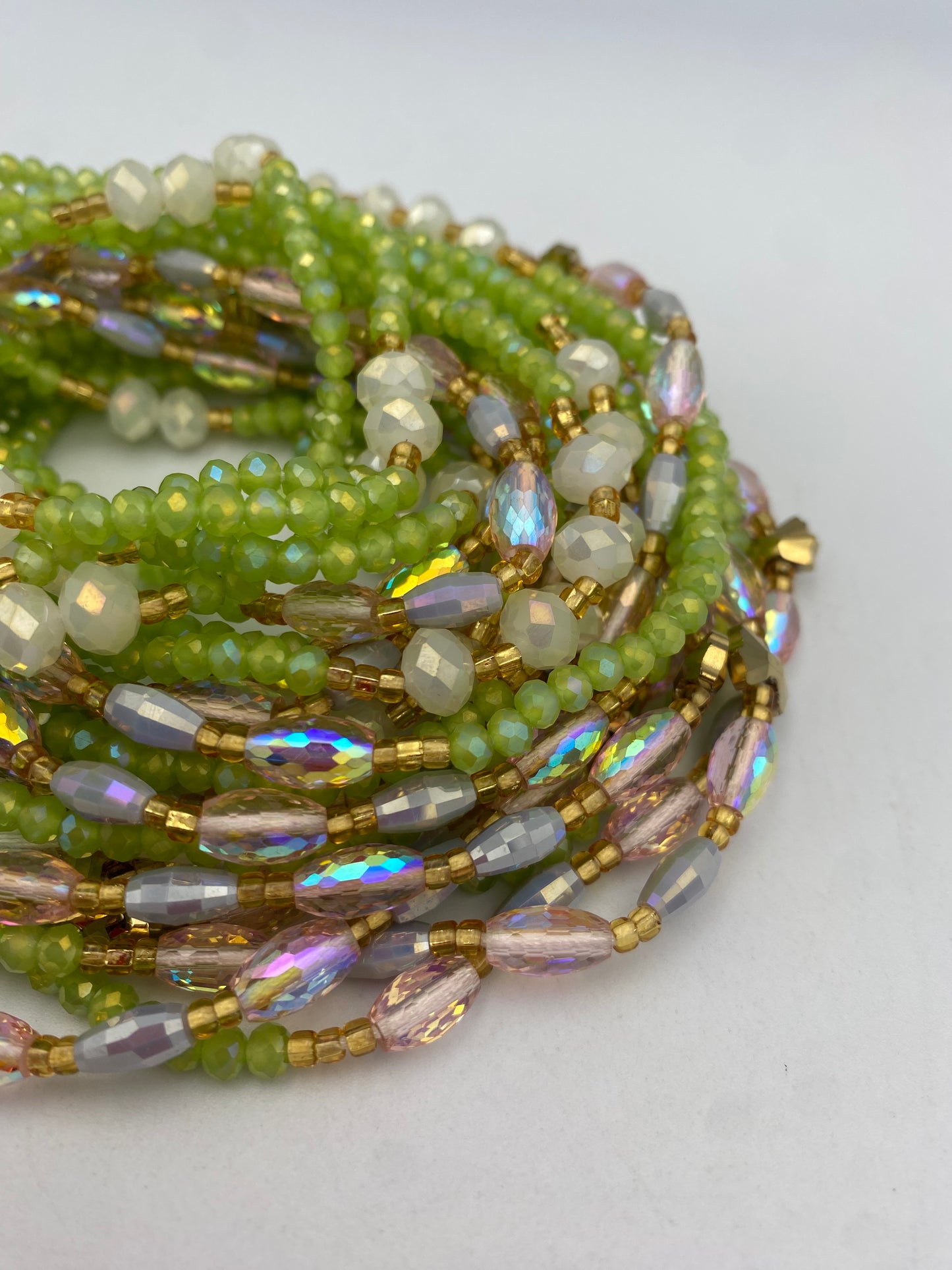 Lime Green Crystal Waist Bead | Waist Beads – Luxury Tie-On Beaded Jewelry | Body Adornment & Weight Tracking | Price Per Item | 45–Inches